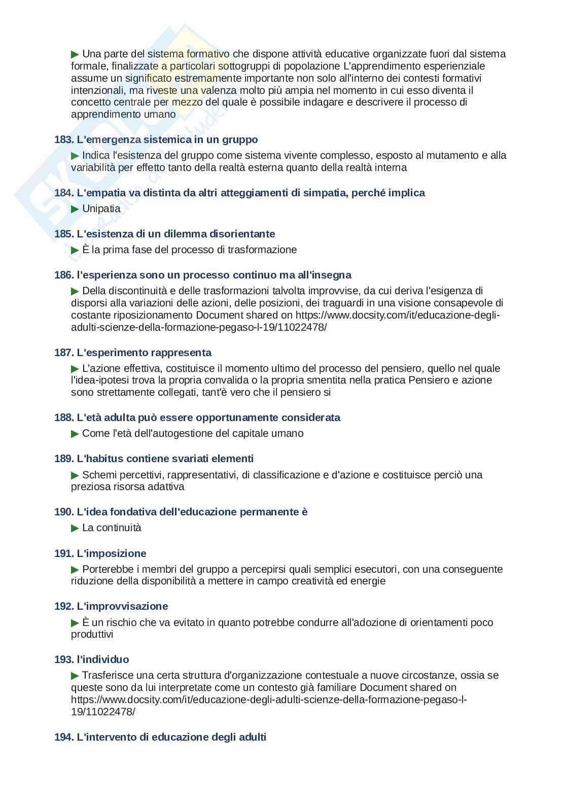 Domande e risposte Educazione degli adulti, ordine alfabetico 2025 Pag. 16