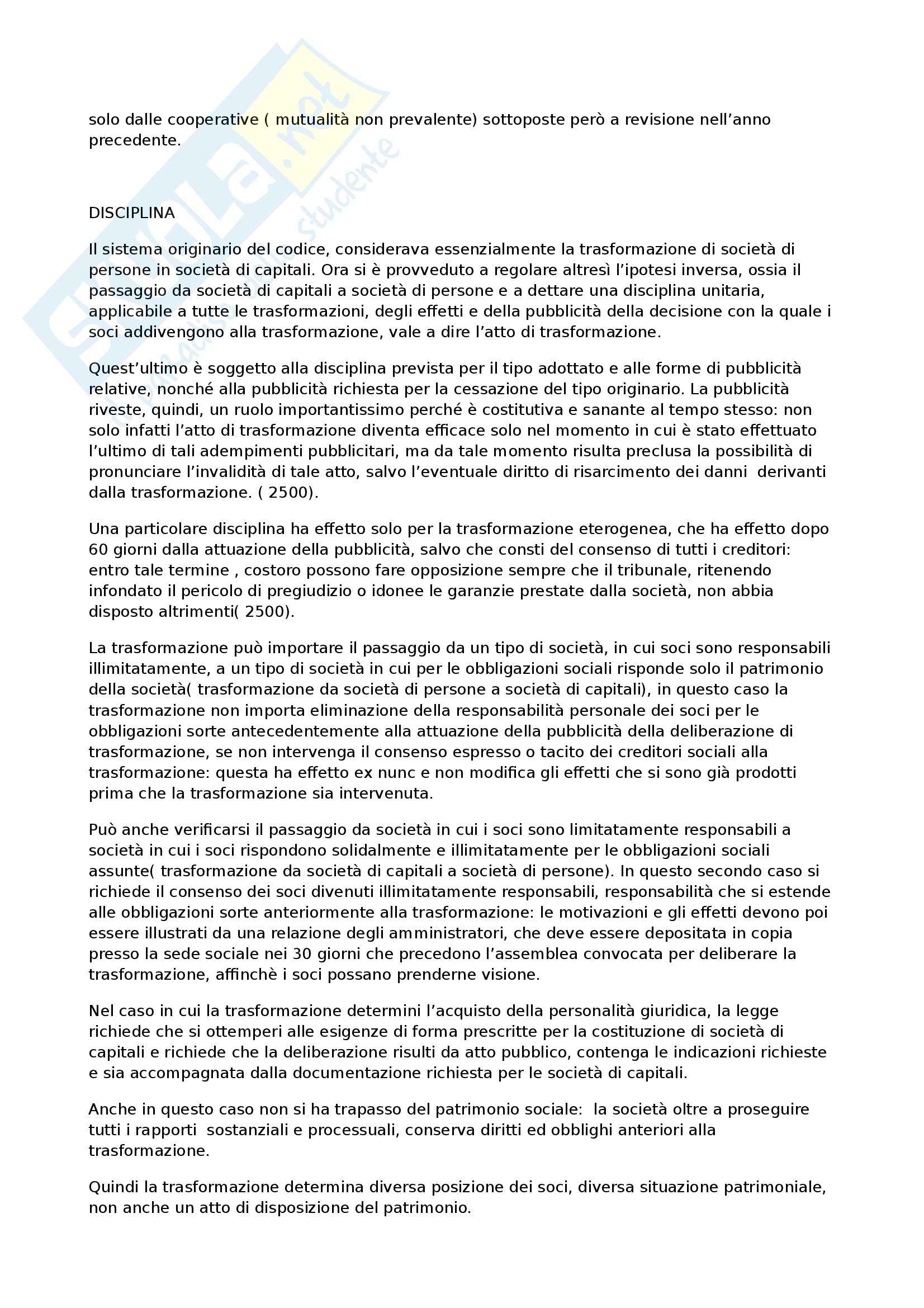 Diritto commerciale - la trasformazione e la fusione della società Pag. 2