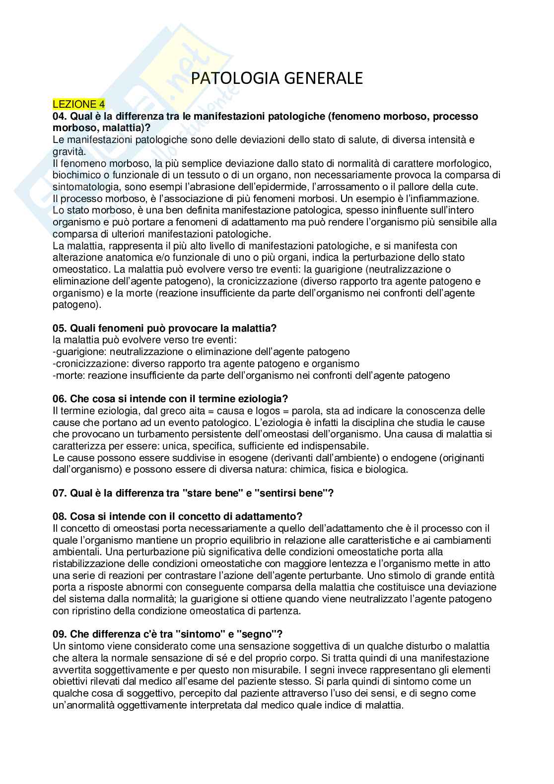 Paniere Patologia generale (2026) - Risposte aperte corrette  Pag. 2