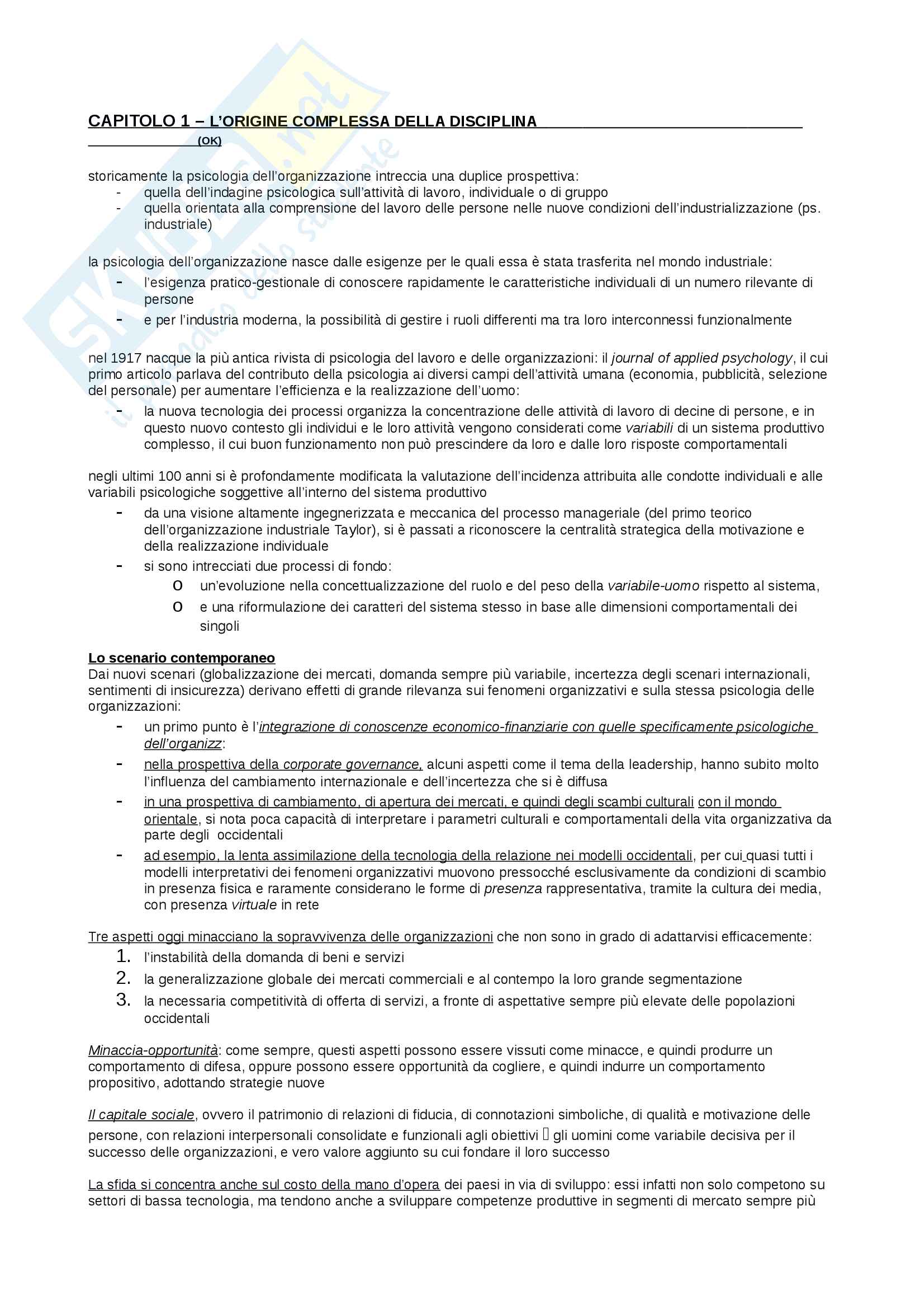 Riassunto esame psicologia delle organizzazioni, prof. Maeran, libro consigliato Sviluppo Organizzativo, di Argentero, P., Cortese, C. G., Piccardo, C Pag. 1