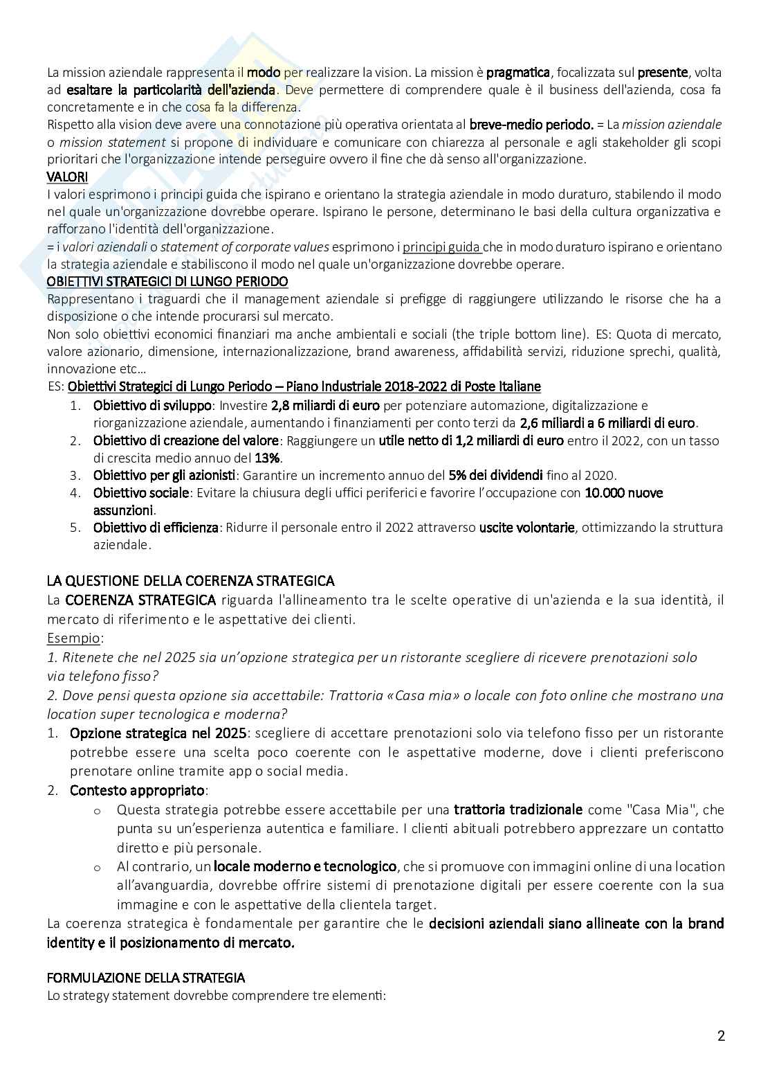Riassunto esame Strategie e processi aziendali, Prof. Galeazzo Ambra, libro consigliato Economia e management delle imprese. Strategie e strumenti per la competitività e la gestione aziendale, Tunisini, Ferrucci, Pencarelli  Pag. 2