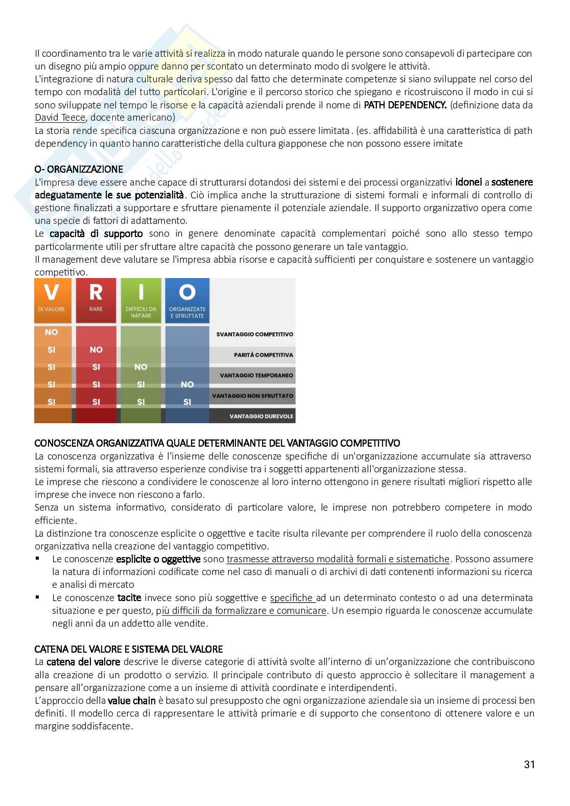 Riassunto esame Strategie e processi aziendali, Prof. Galeazzo Ambra, libro consigliato Economia e management delle imprese. Strategie e strumenti per la competitività e la gestione aziendale, Tunisini, Ferrucci, Pencarelli  Pag. 31
