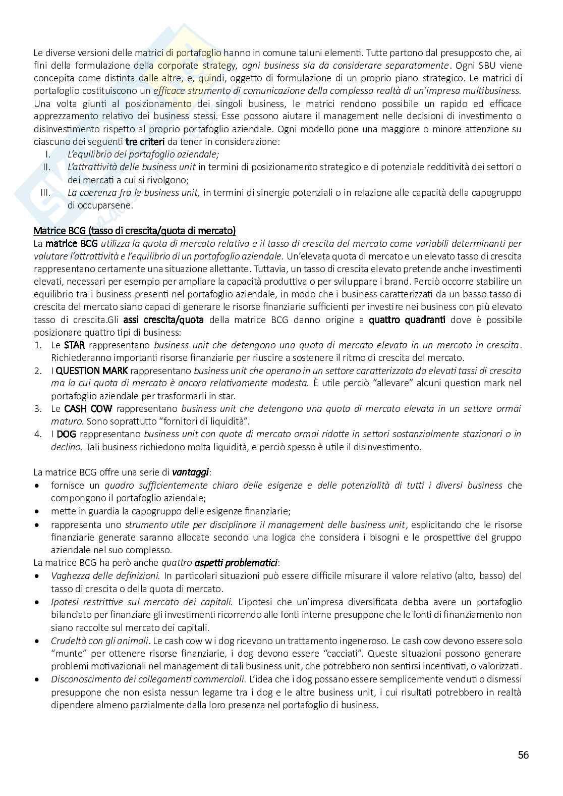 Riassunto esame Strategie e processi aziendali, Prof. Galeazzo Ambra, libro consigliato Economia e management delle imprese. Strategie e strumenti per la competitività e la gestione aziendale, Tunisini, Ferrucci, Pencarelli  Pag. 56
