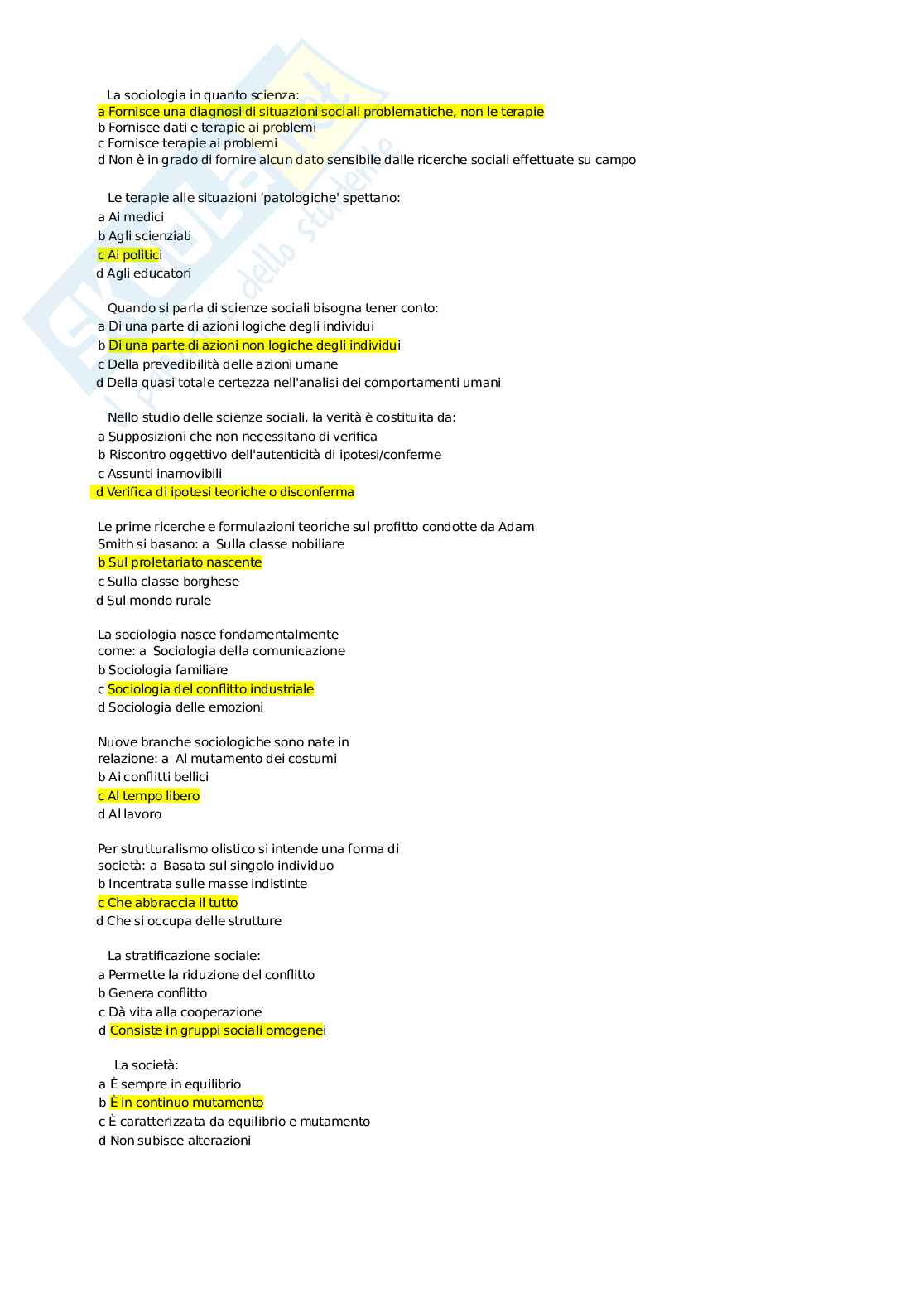 Paniere Sociologia generale e dello sport, aggiornato e completo con tutte le domande + domande Extra. In ordine  Pag. 6