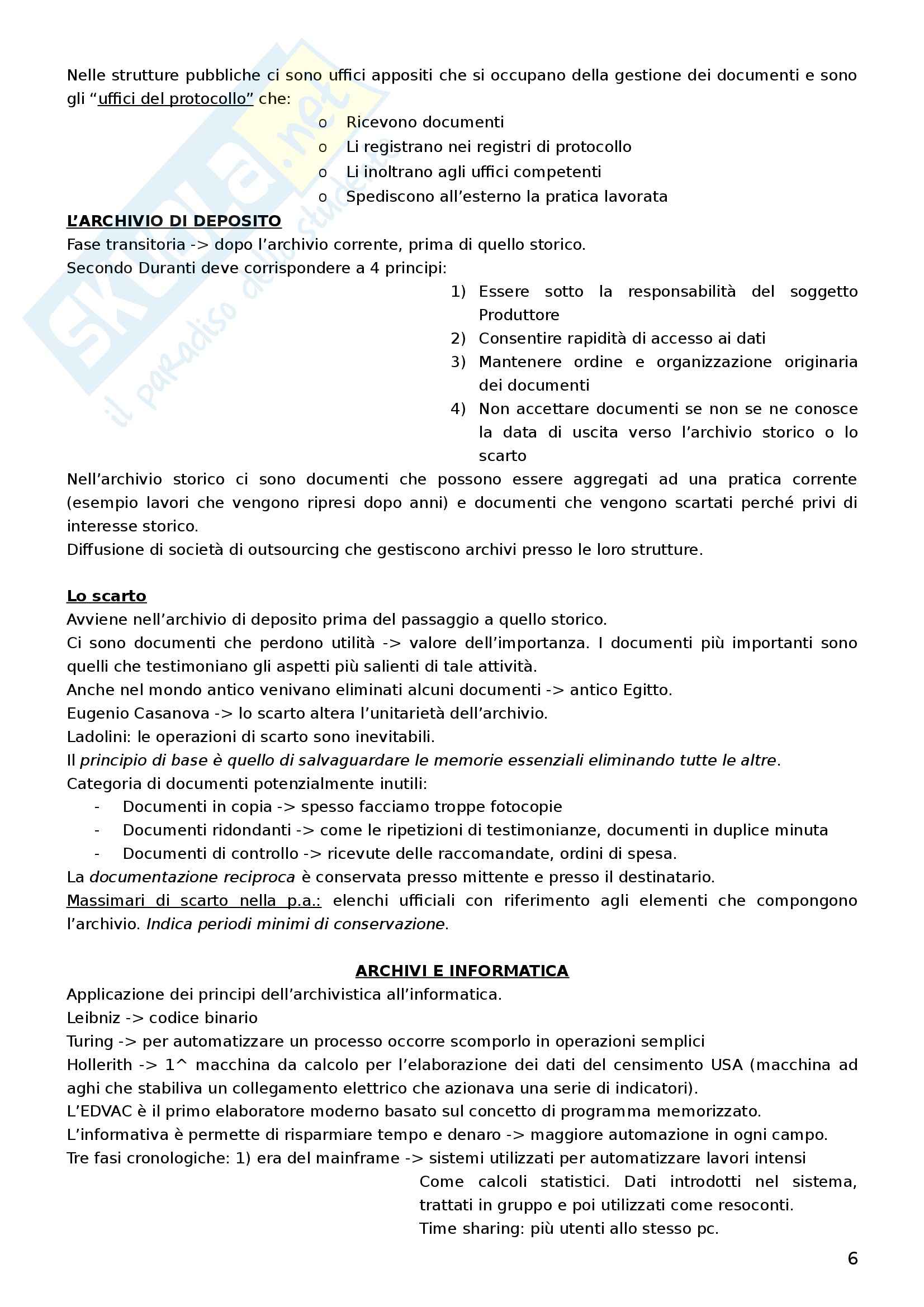 Riassunto esame Archivistica generale, prof. Paoloni, libro consigliato Elementi di archivistica, Londei Pag. 6