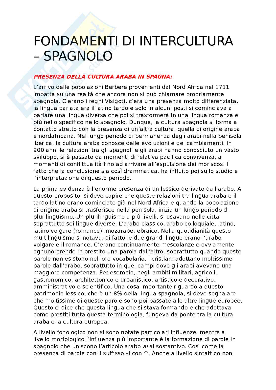 Presenza della cultura araba in Spagna Pag. 1
