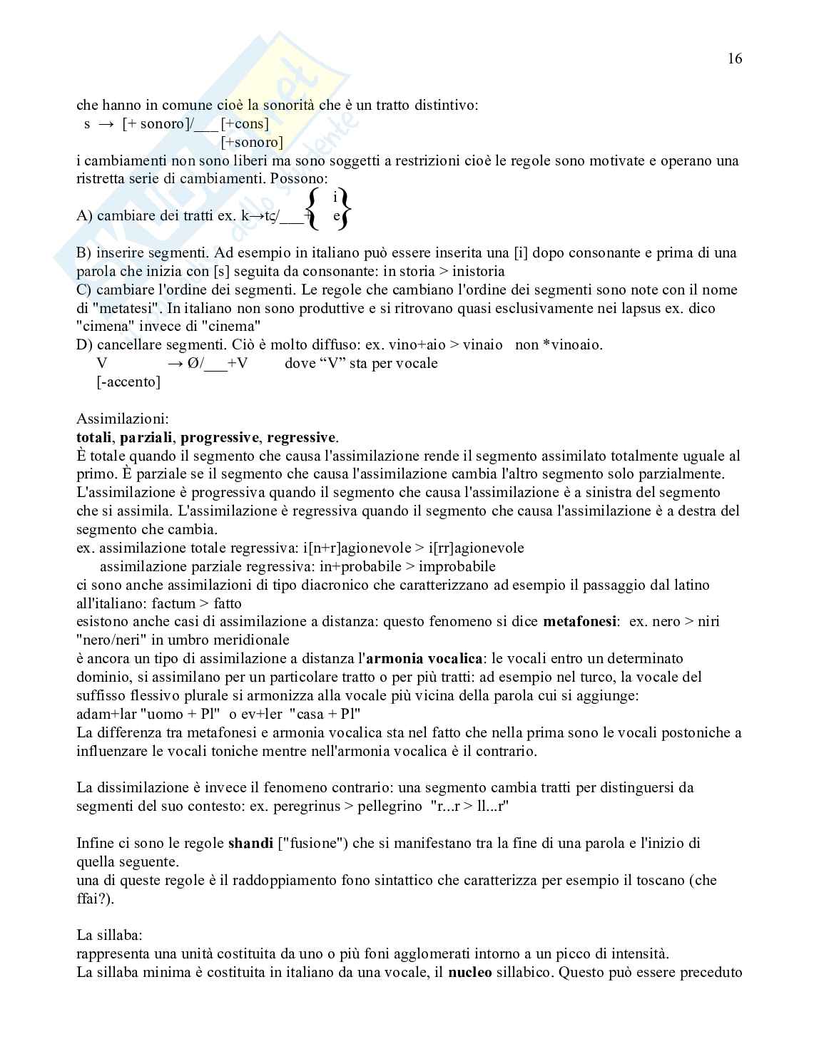 Riassunto esame Linguistica generale, Prof. Cotticelli Paola, libro consigliato Le lingue e il linguaggio, Graffi, Scalise Pag. 16