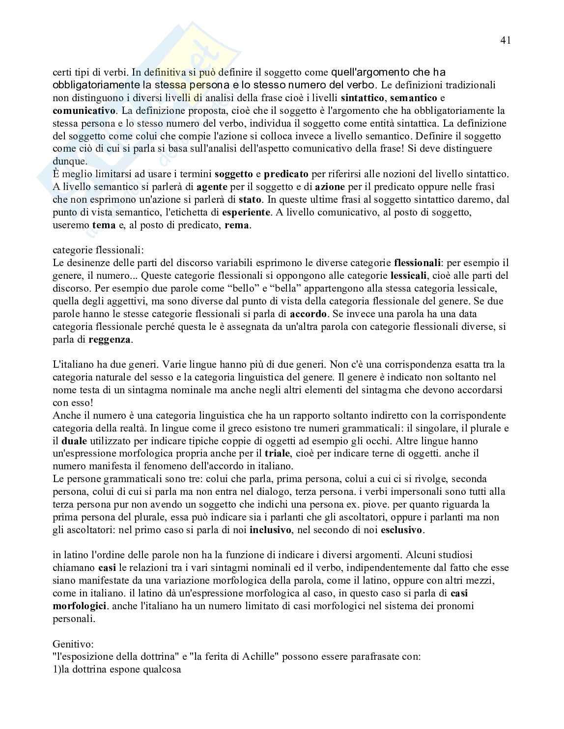 Riassunto esame Linguistica generale, Prof. Cotticelli Paola, libro consigliato Le lingue e il linguaggio, Graffi, Scalise Pag. 41