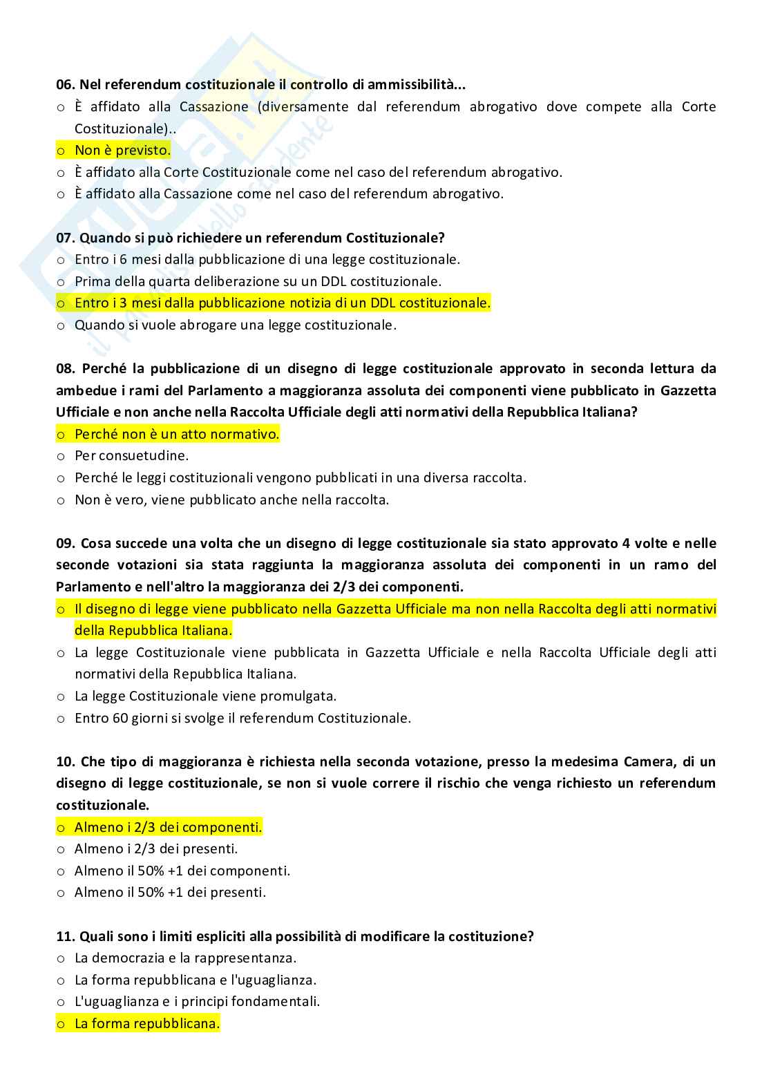 Paniere compilato con risposte chiuse di diritto costituzionale Pag. 36