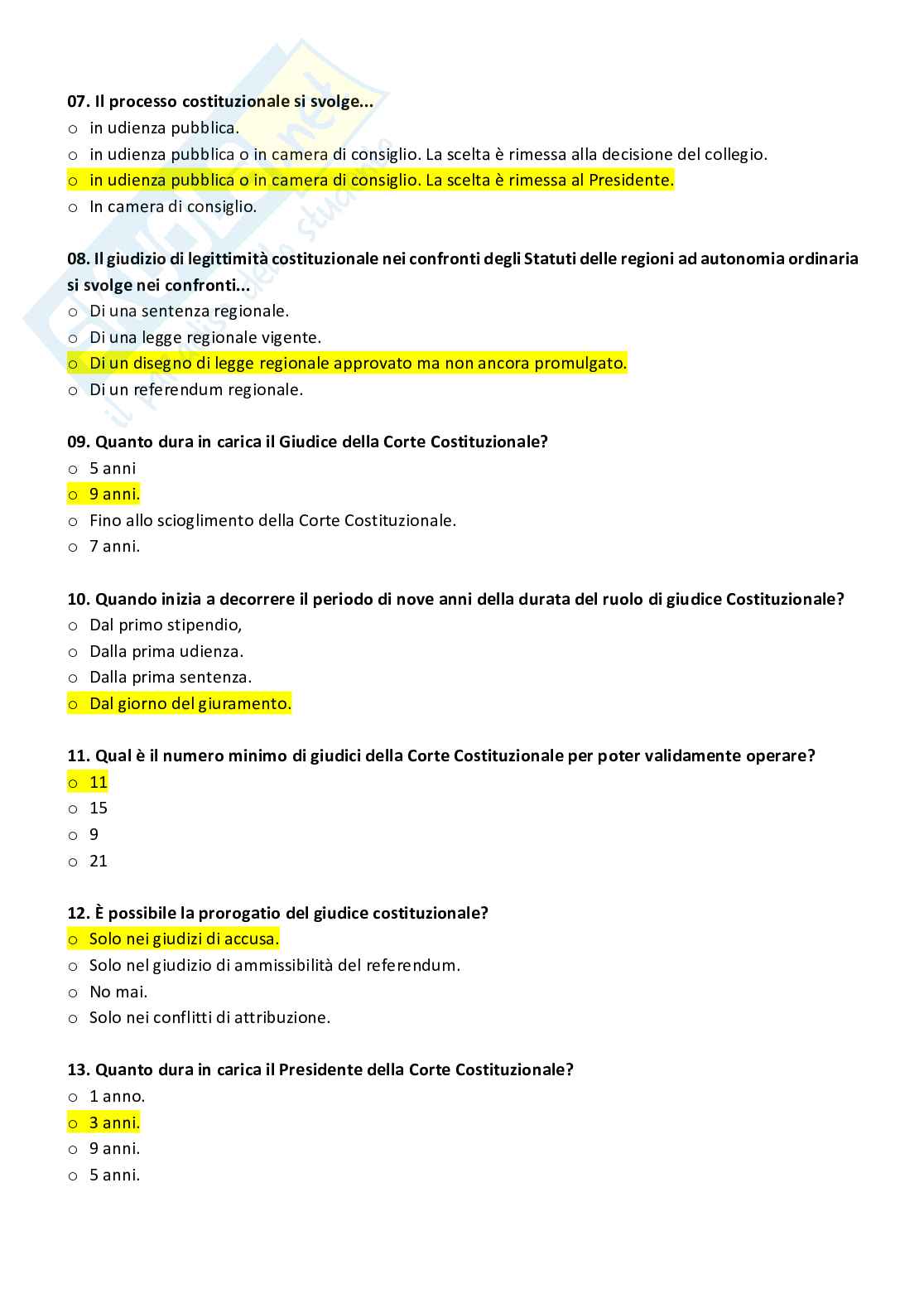 Paniere compilato con risposte chiuse di diritto costituzionale Pag. 86