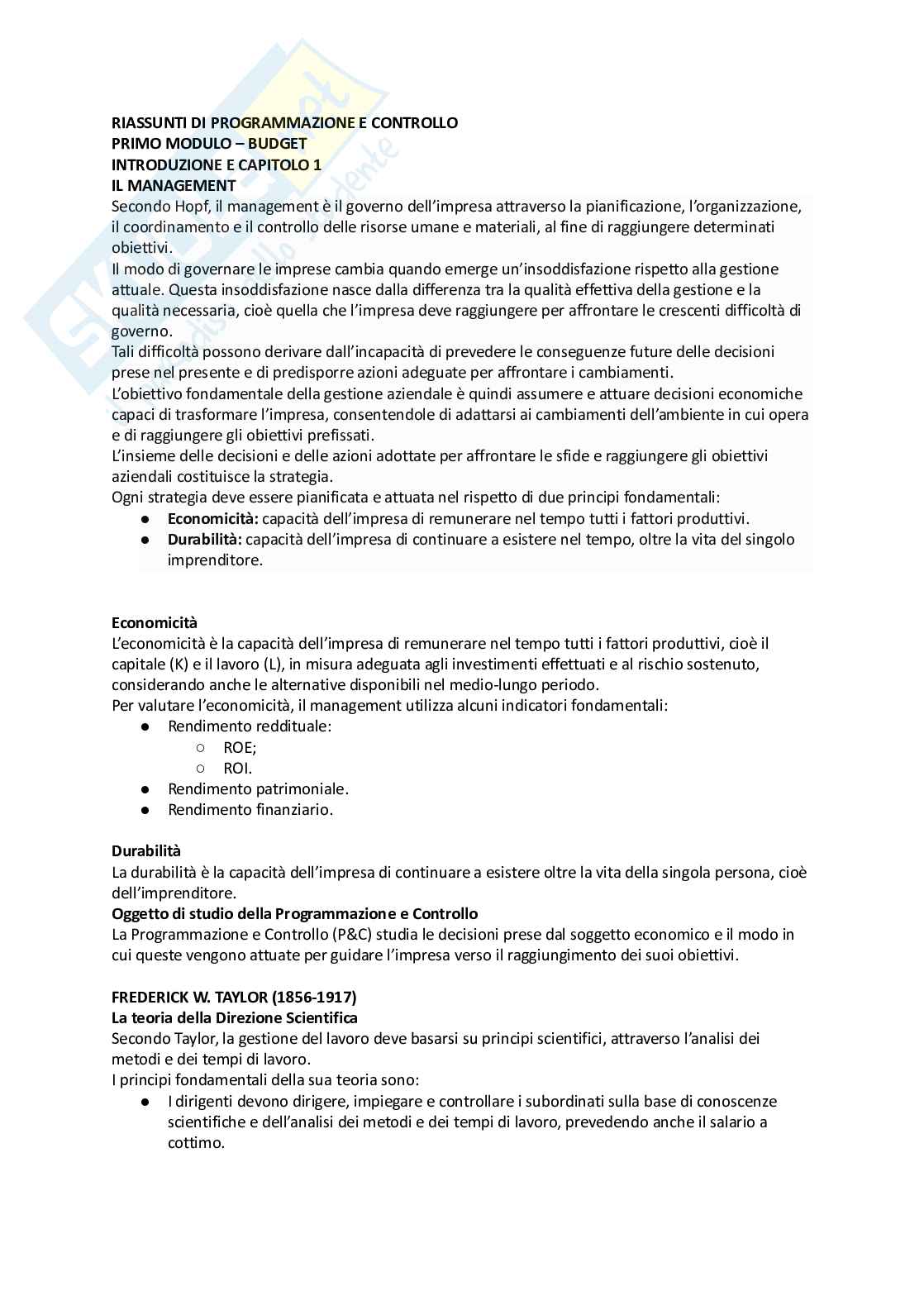 Appunti di Programmazione e controllo Pag. 1