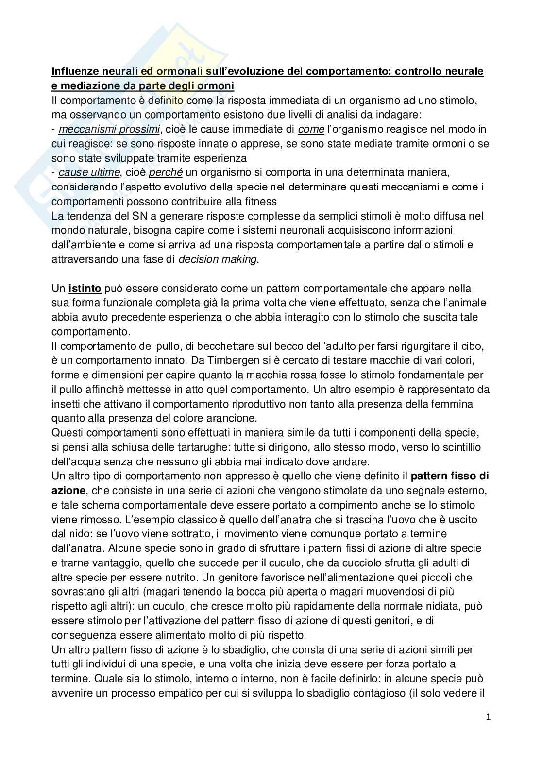 Appunti esame Etologia Pag. 1