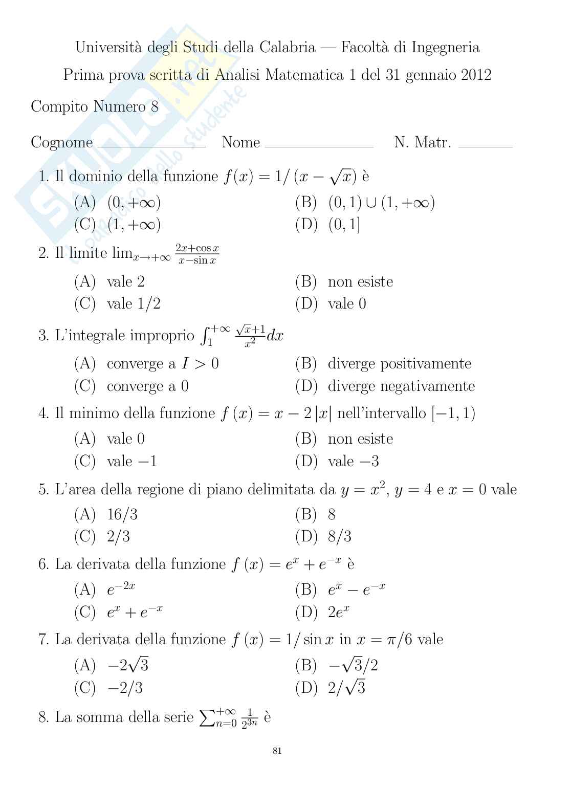 Appelli esame Analisi 1 Pag. 26