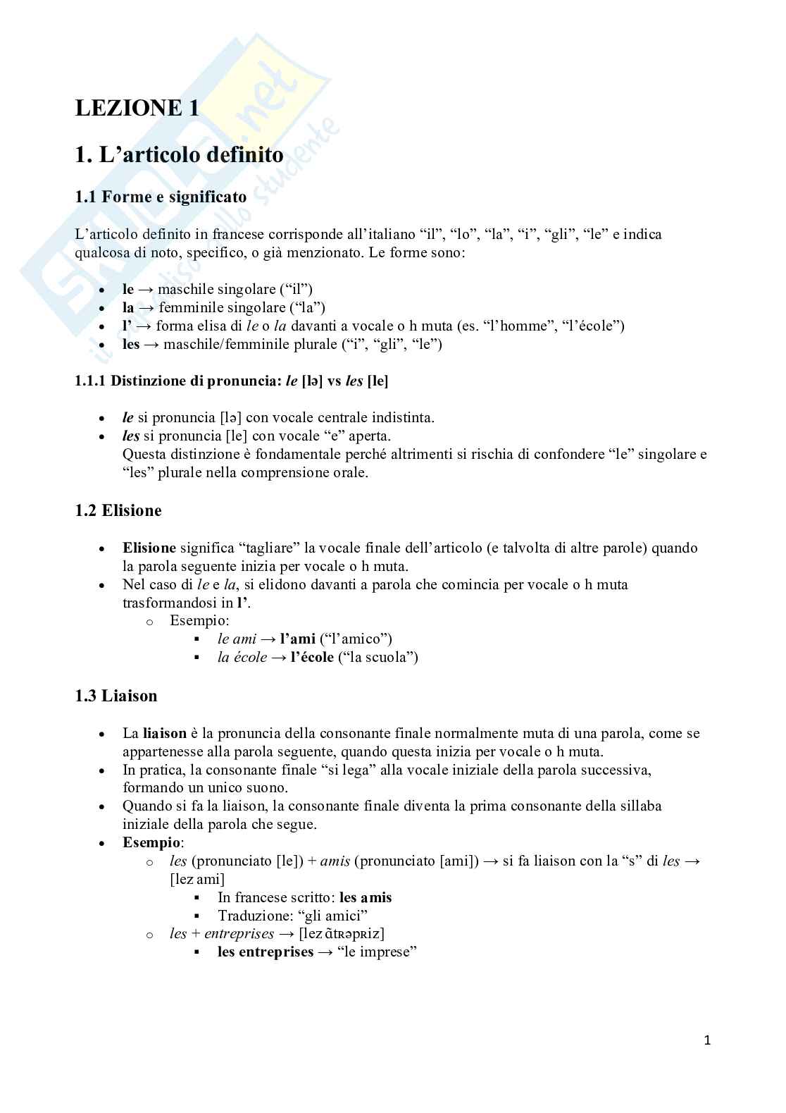 Appunti lezione Lingua francese Pag. 1