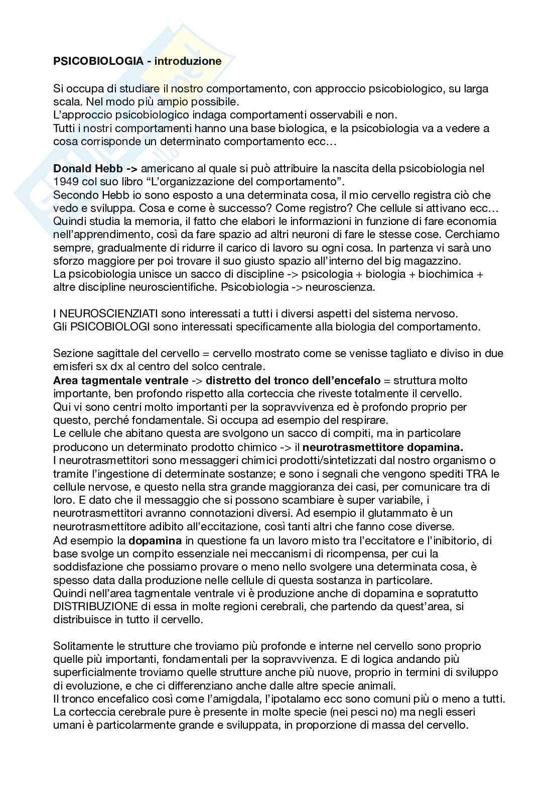 Appunti esame Psicobiologia Pag. 1