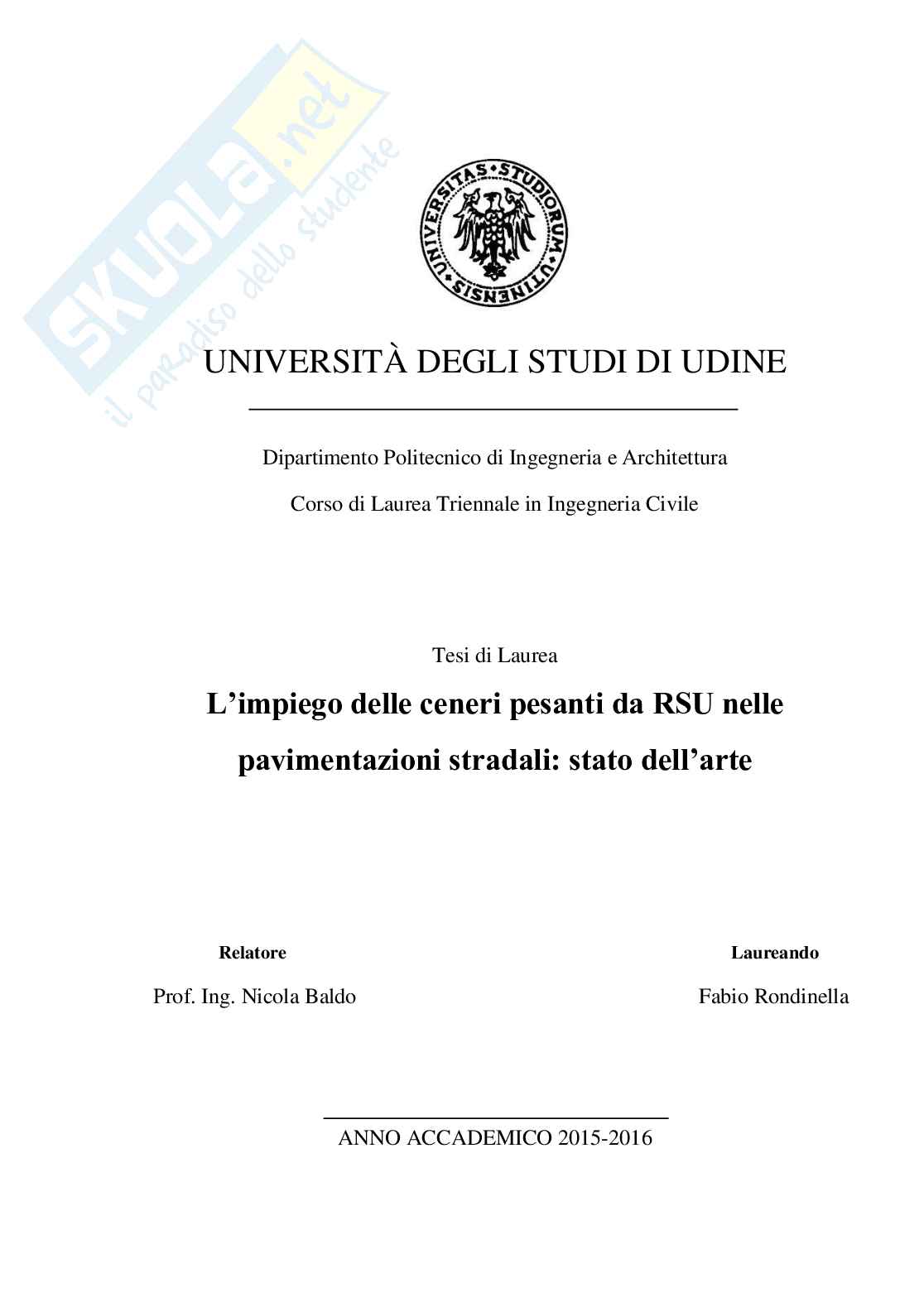 L’impiego delle ceneri pesanti da RSU nelle pavimentazioni stradali: stato dell’arte Pag. 1