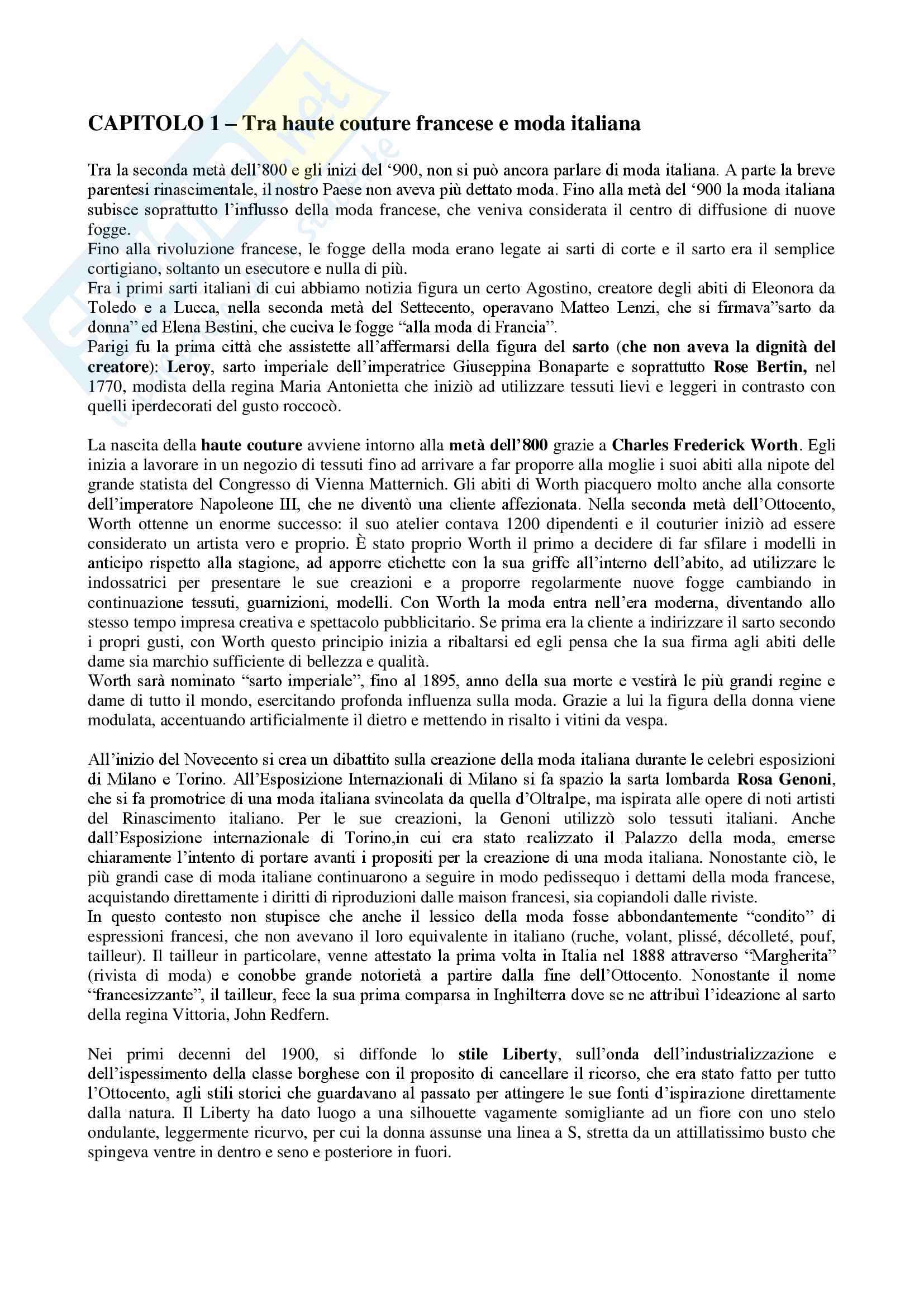 Riassunto esame Storia e Documentazione della Moda, prof. Canella, libro consigliato Moda. Dalla haute couture ad oggi, di S. Gnoli Pag. 2