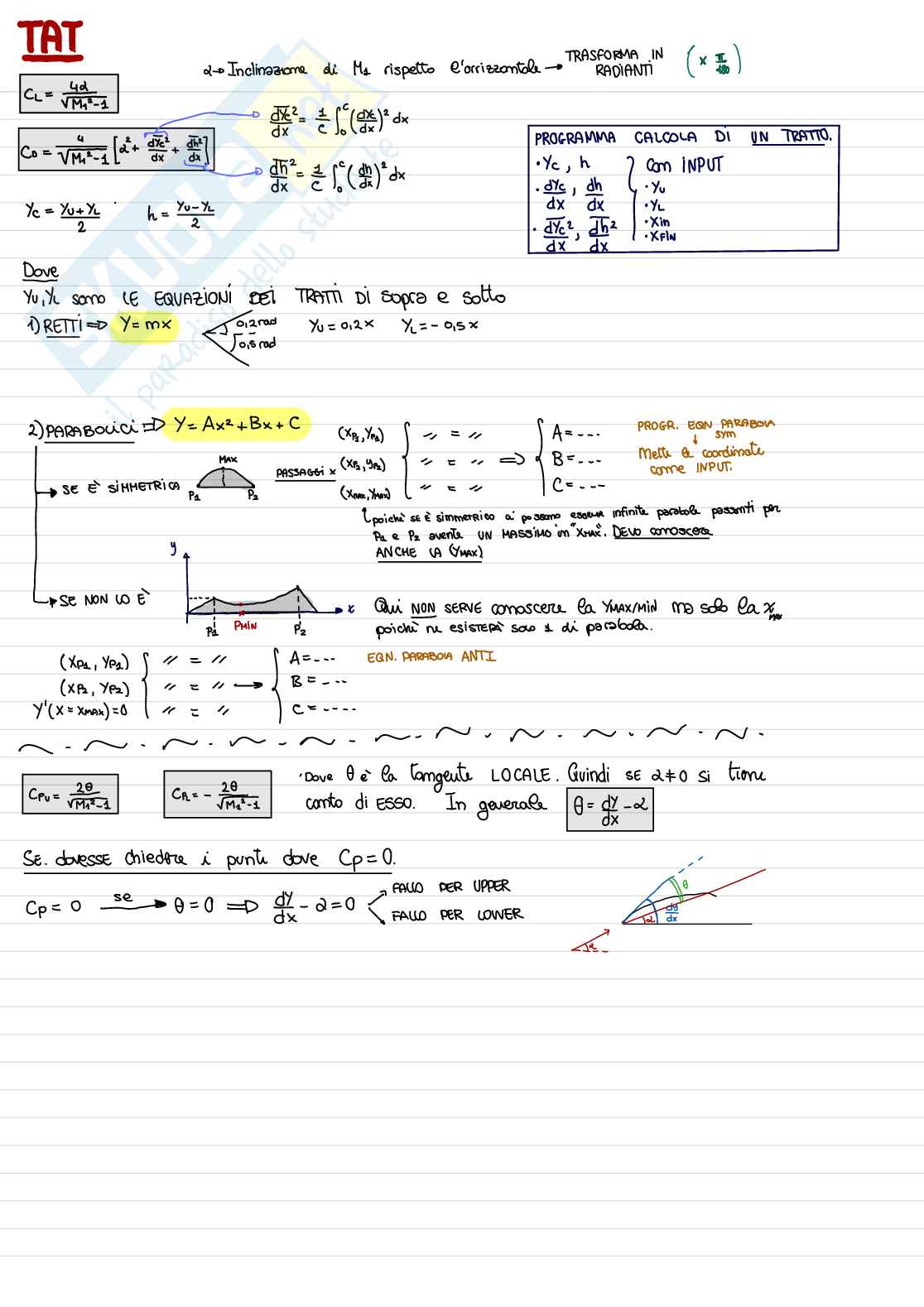Formulario sulla Thin Airfoil Theory (TAT) Pag. 1