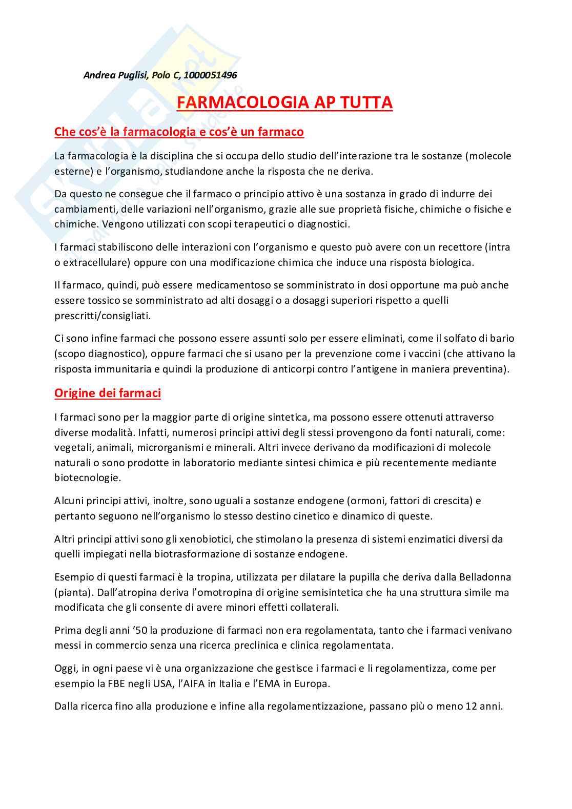 Appunti d'esame Farmacologia Pag. 1