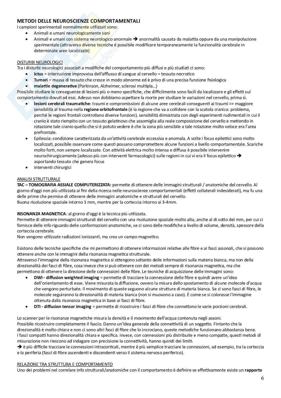 Fondamenti di neuroscienze cognitive e comportamentali - preparazione esame Pag. 6