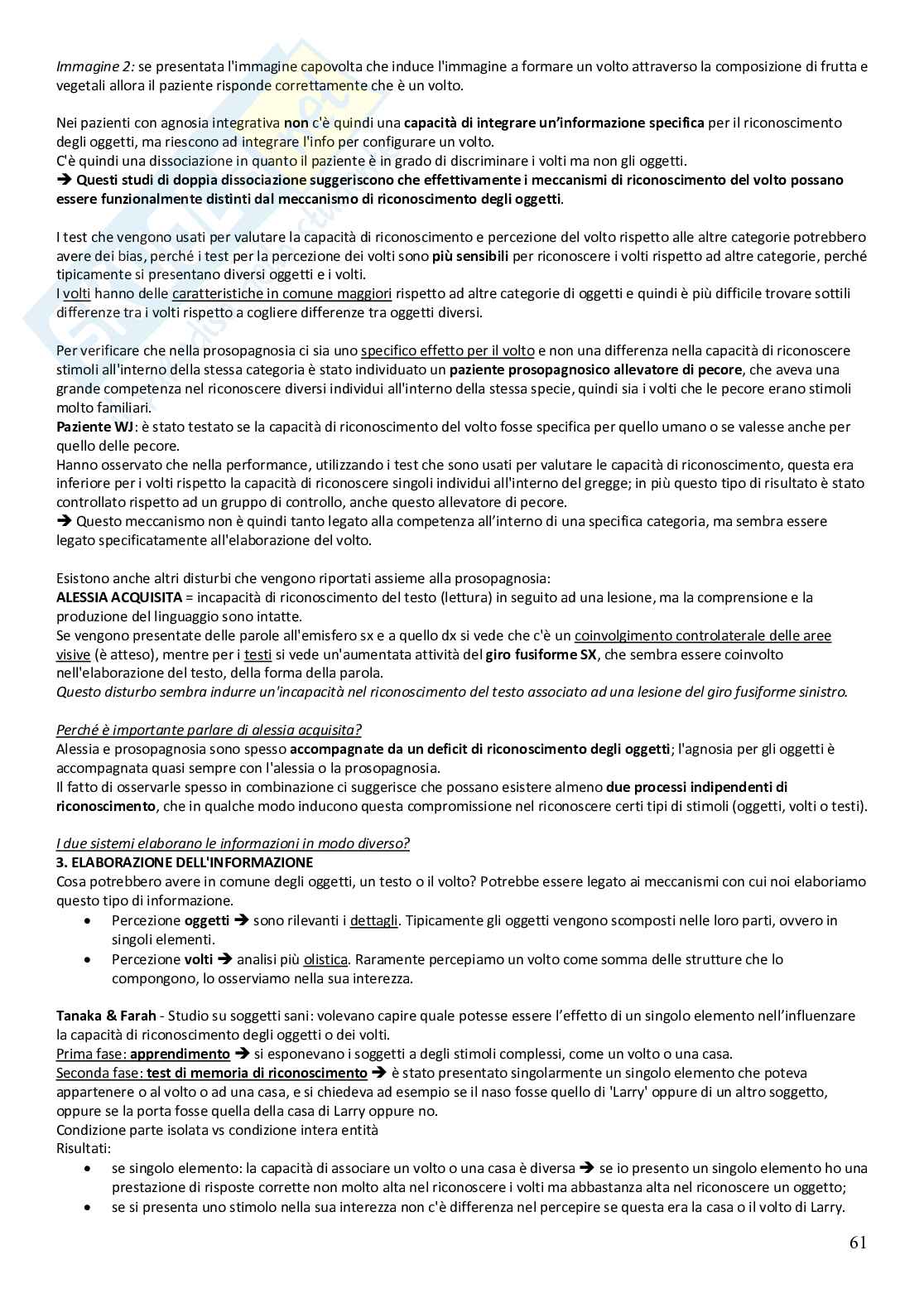 Fondamenti di neuroscienze cognitive e comportamentali - preparazione esame Pag. 61