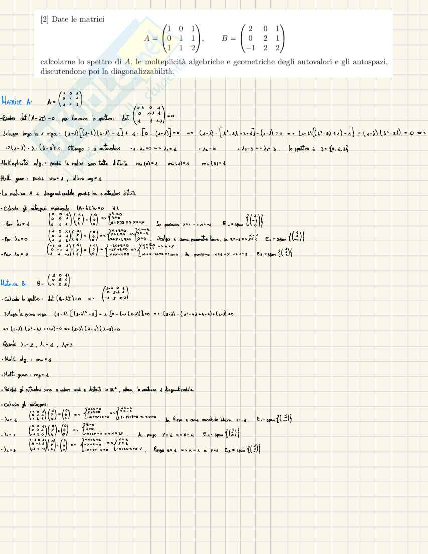 Geometria e algebra: esercizi svolti su autovalori e diagonalizzazione Pag. 1