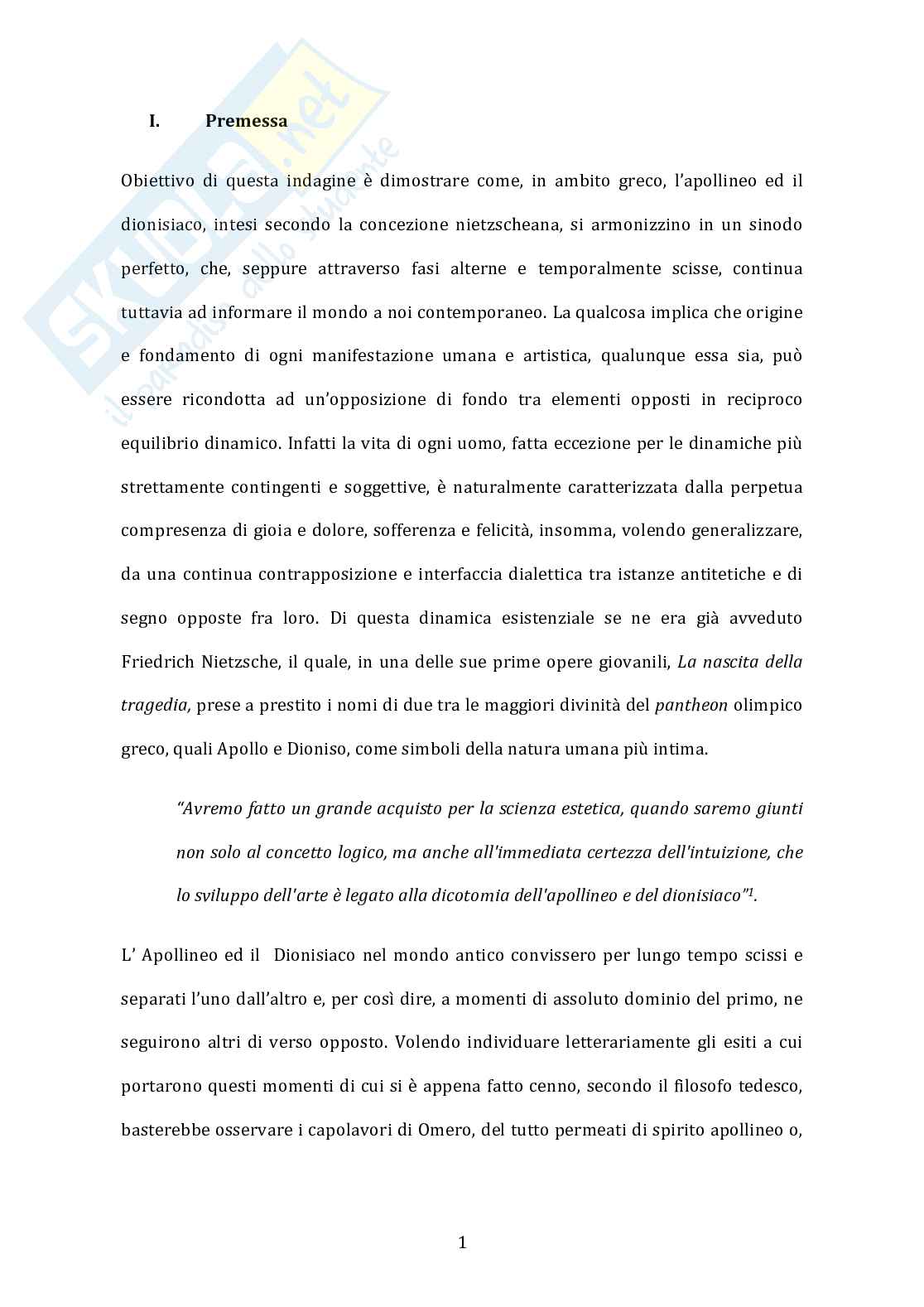 Apollineo Dionisiaco E Arte Tesina