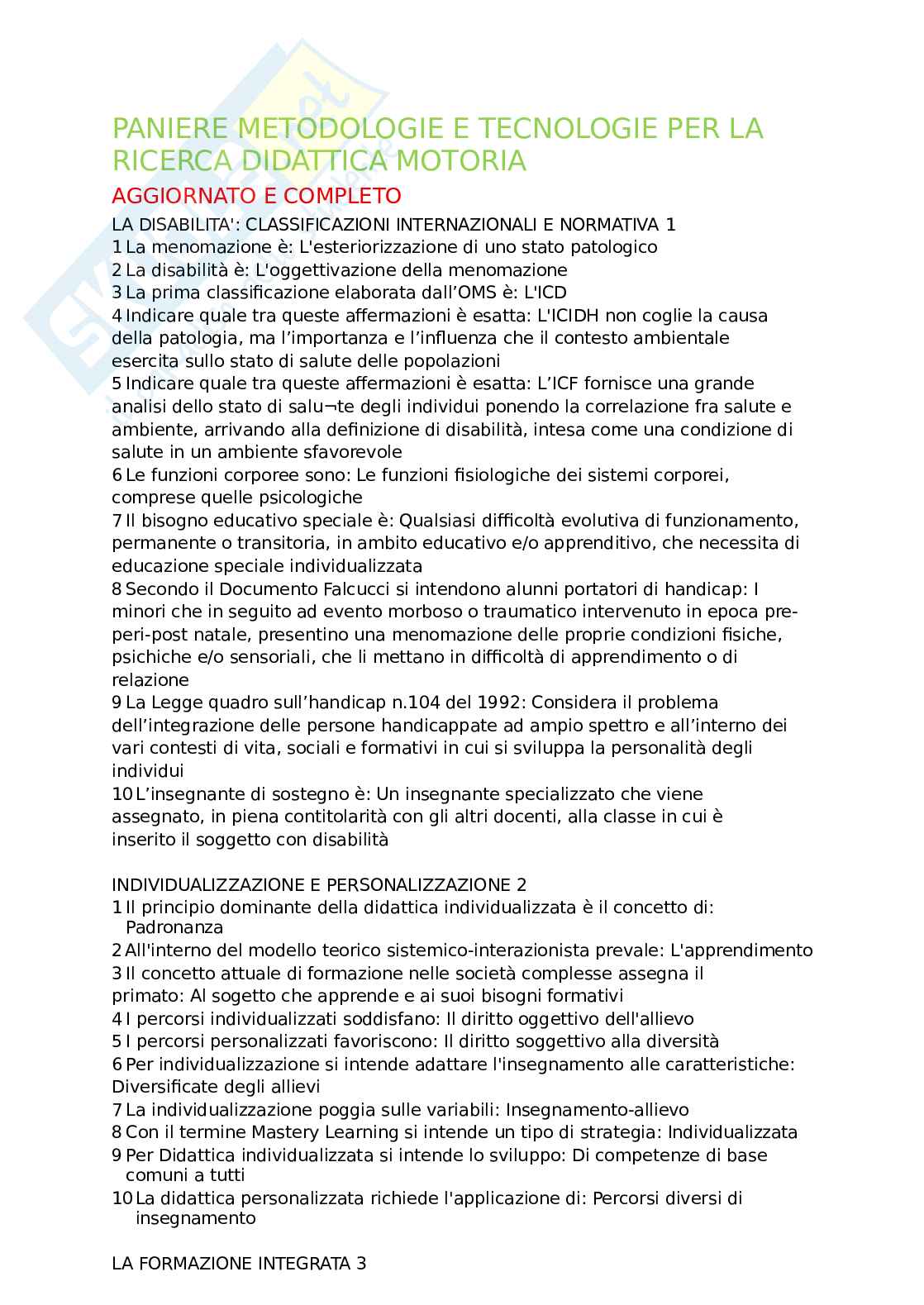 Test Metodologie e tecnologie per la ricerca in ambito didattico motorio Pag. 1
