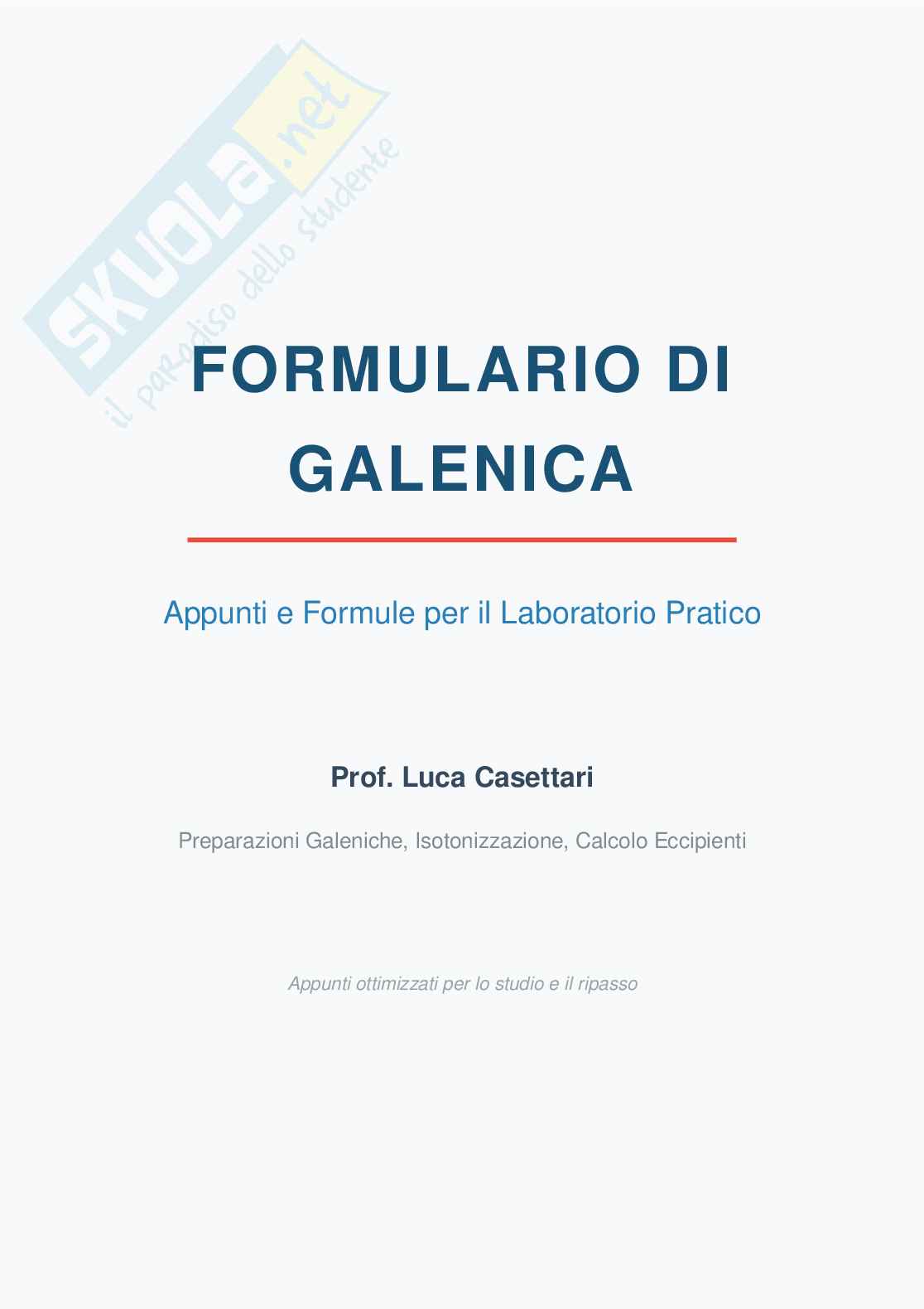 Formulario per Laboratorio di Galenica ed esercizi svolti - Tecnologia farmaceutica e laboratorio di preparazioni galeniche Pag. 1