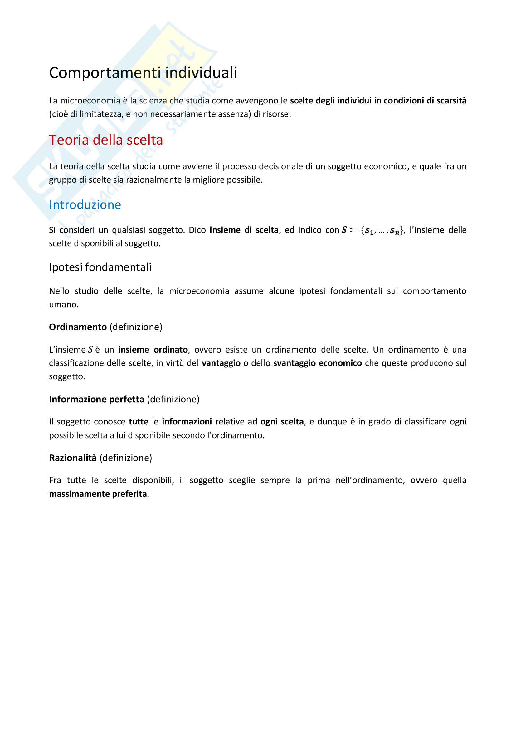 Appunti completi di Microeconomia Pag. 1