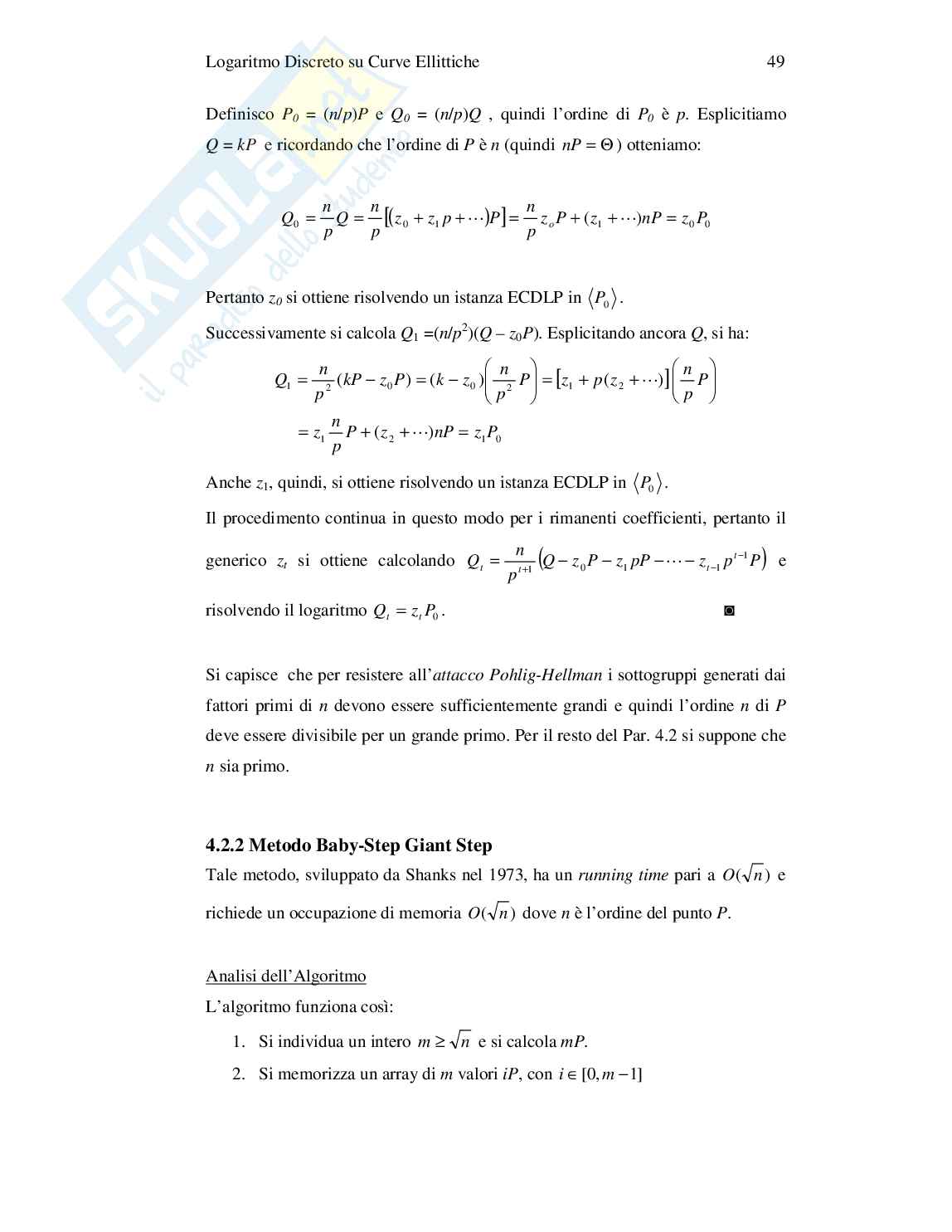 Crittografia basata su curve ellittiche Pag. 61