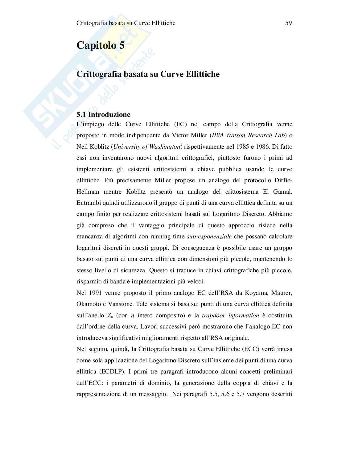 Crittografia basata su curve ellittiche Pag. 71