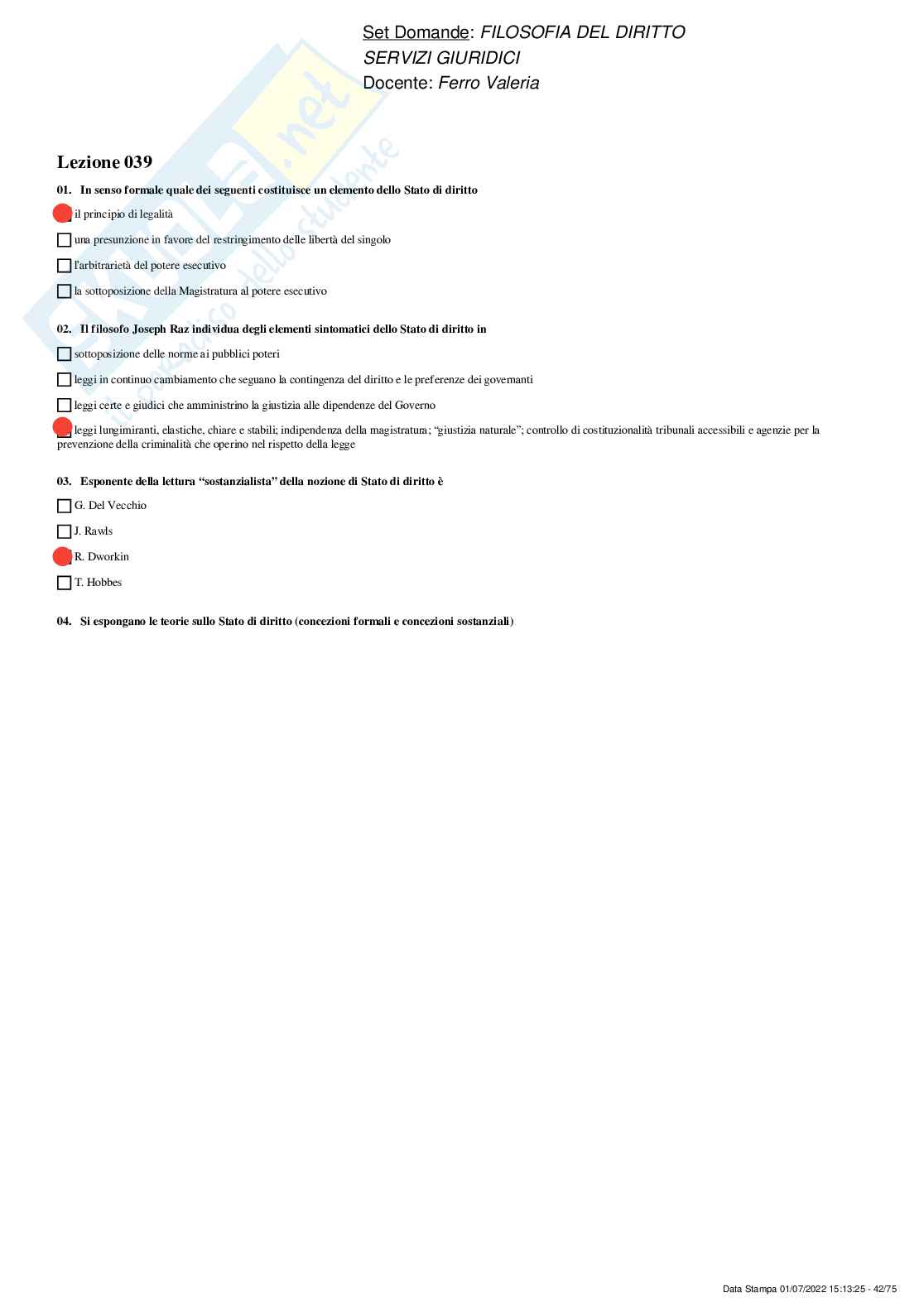 Paniere Filosofia del diritto - risposte multiple   Pag. 41