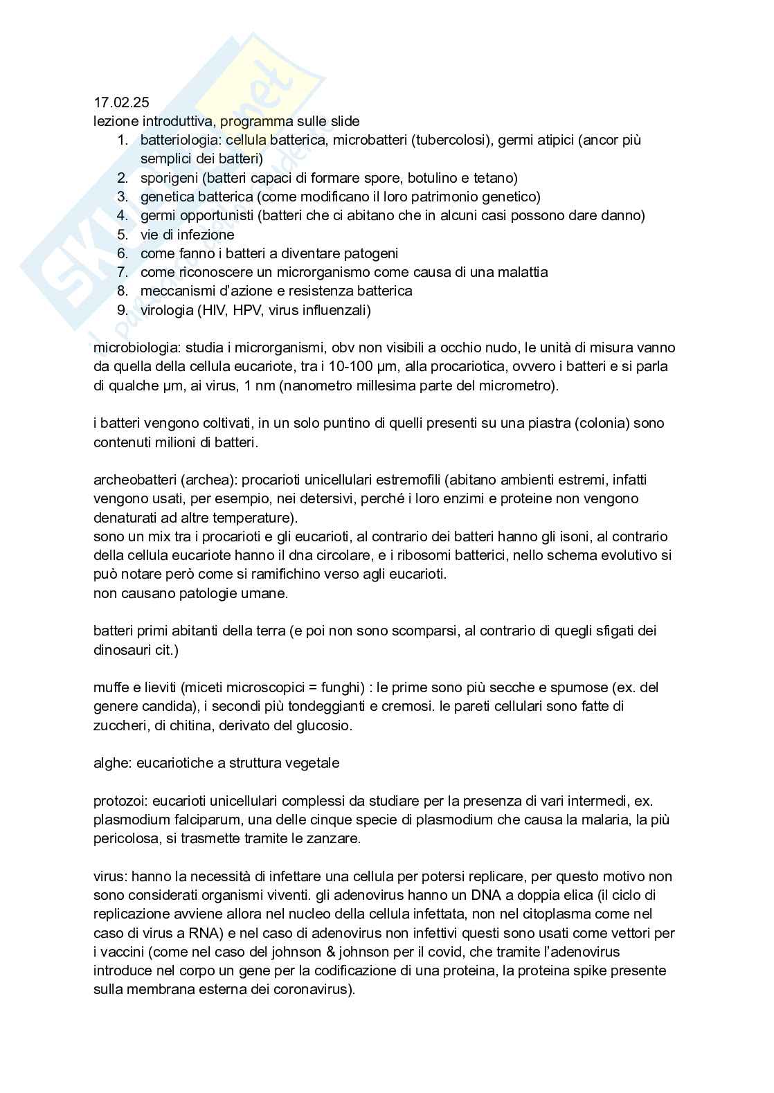 Introduzione Microbiologia - lezione 1 Pag. 1