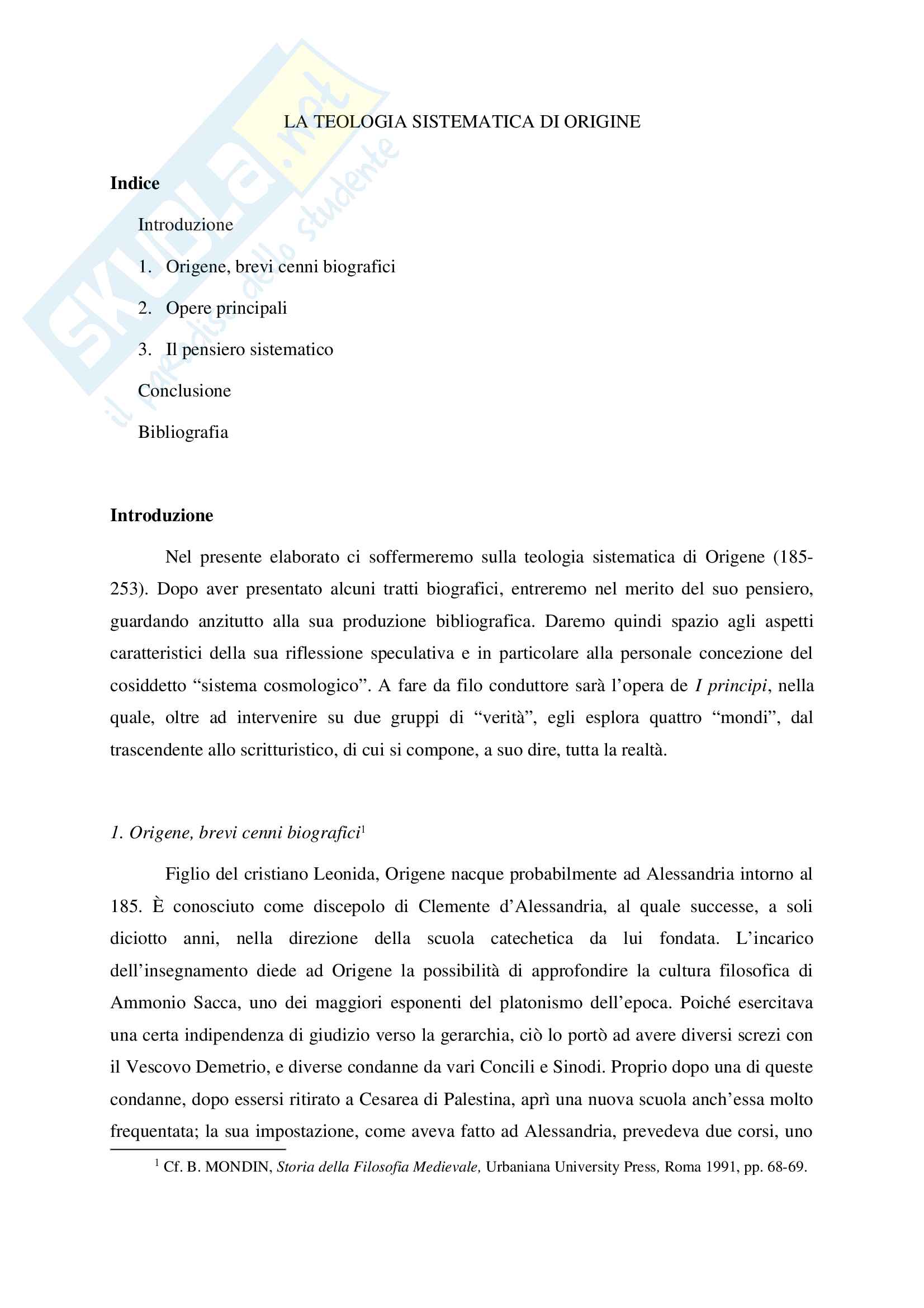 La teologia sistematica di Origene Pag. 1