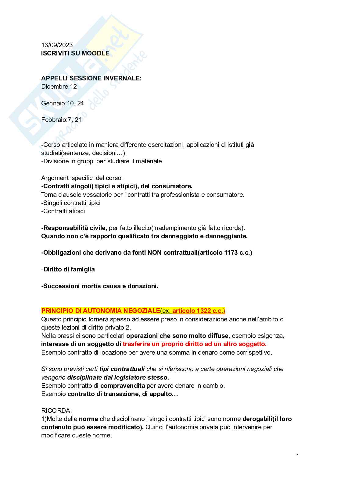 Appunti di Diritto privato II Pag. 1