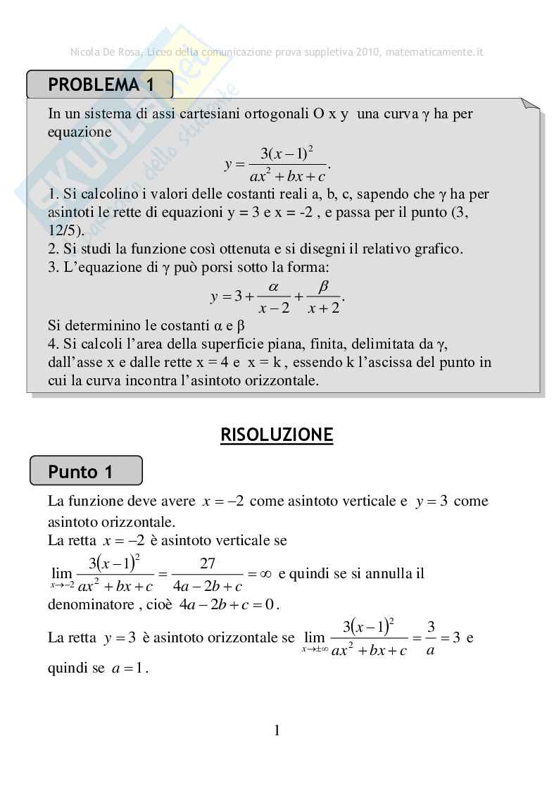 2010 - Liceo della comunicazione, prova suppletiva Pag. 1