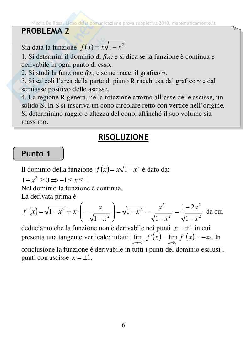 2010 - Liceo della comunicazione, prova suppletiva Pag. 6