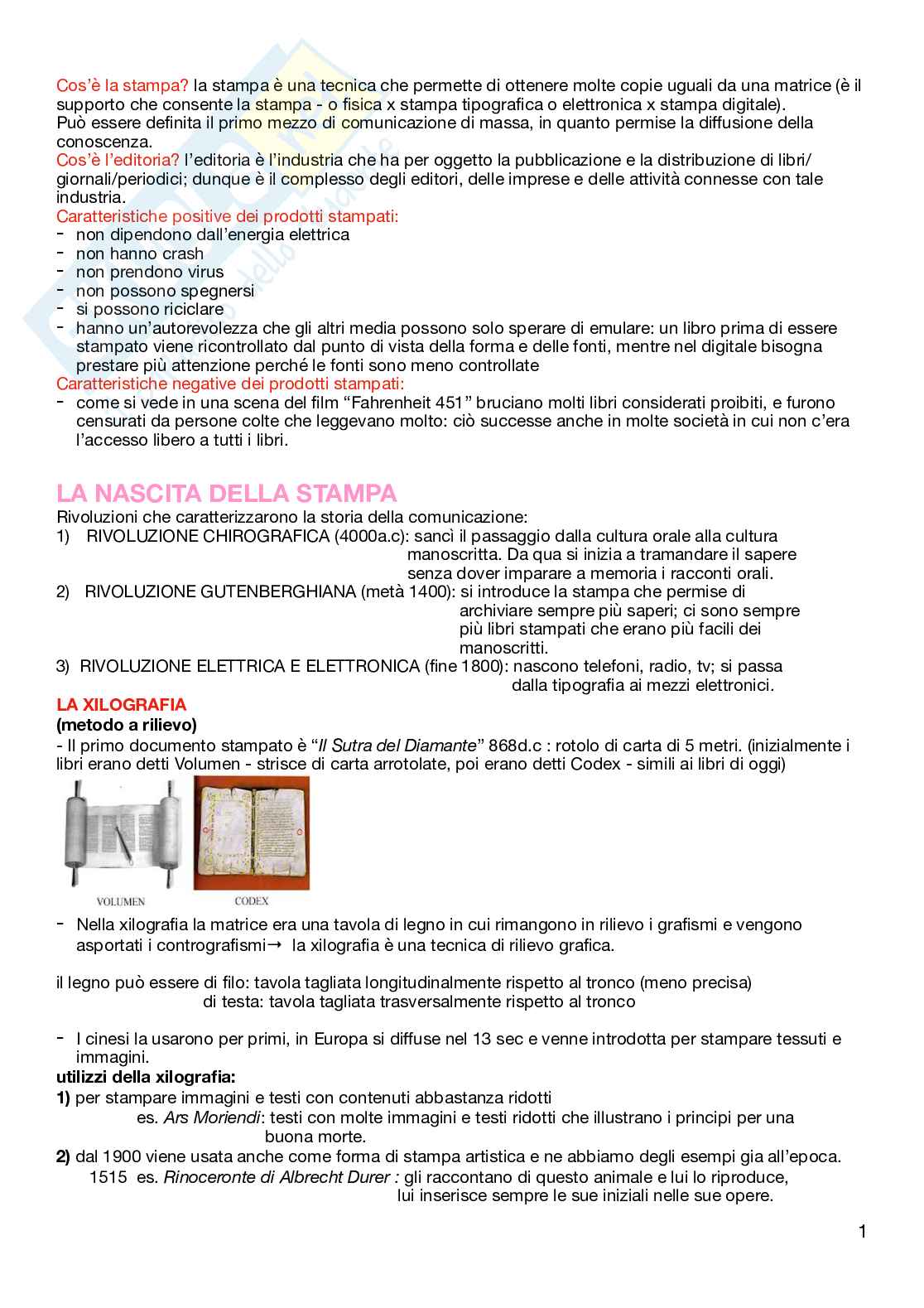 Appunti per l'esami di Storia della stampa e dell'editoria Pag. 1