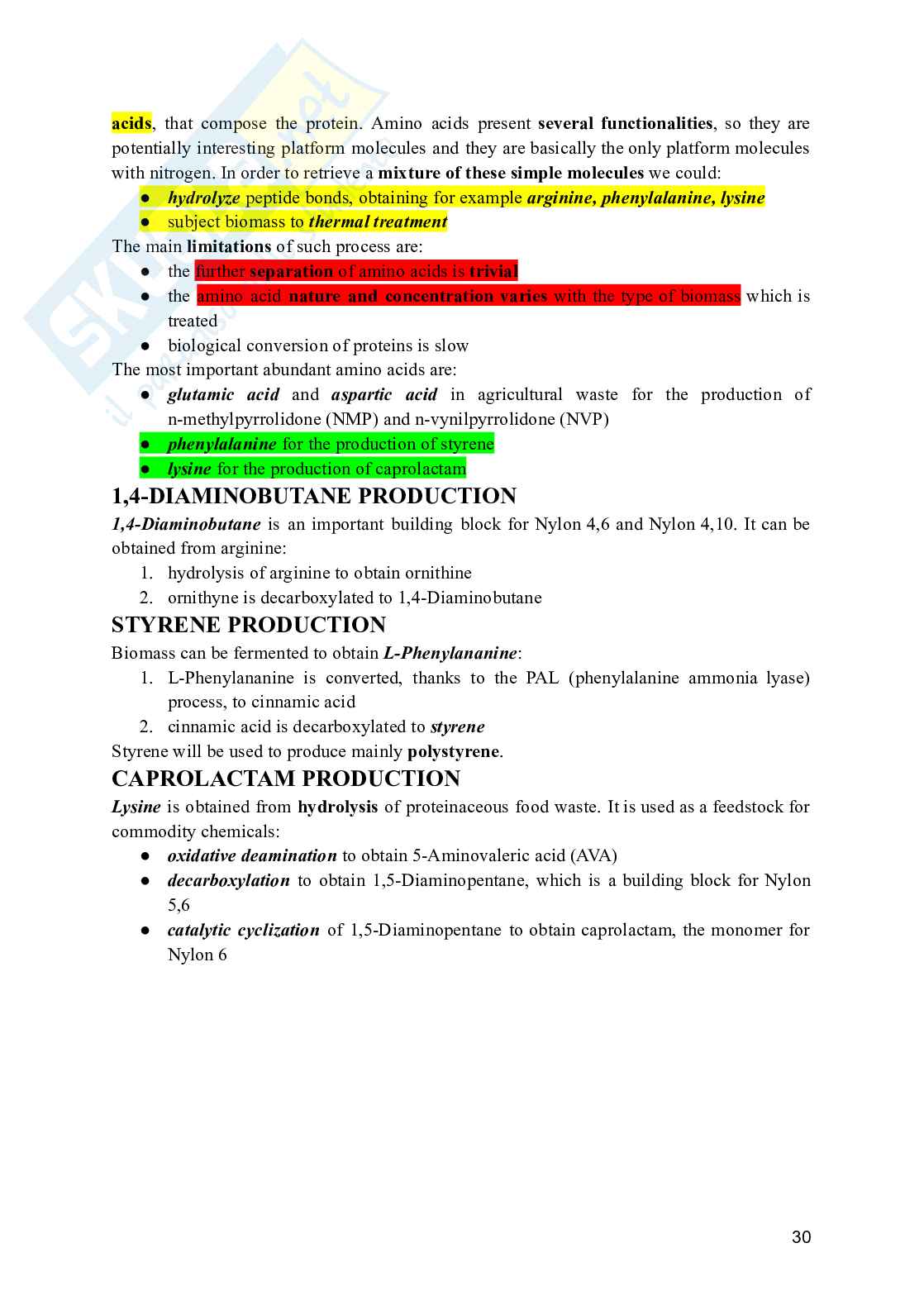 Industrial Chemical Processes for BIobased and Speciality Chemicals - Appunti e domande Pag. 31