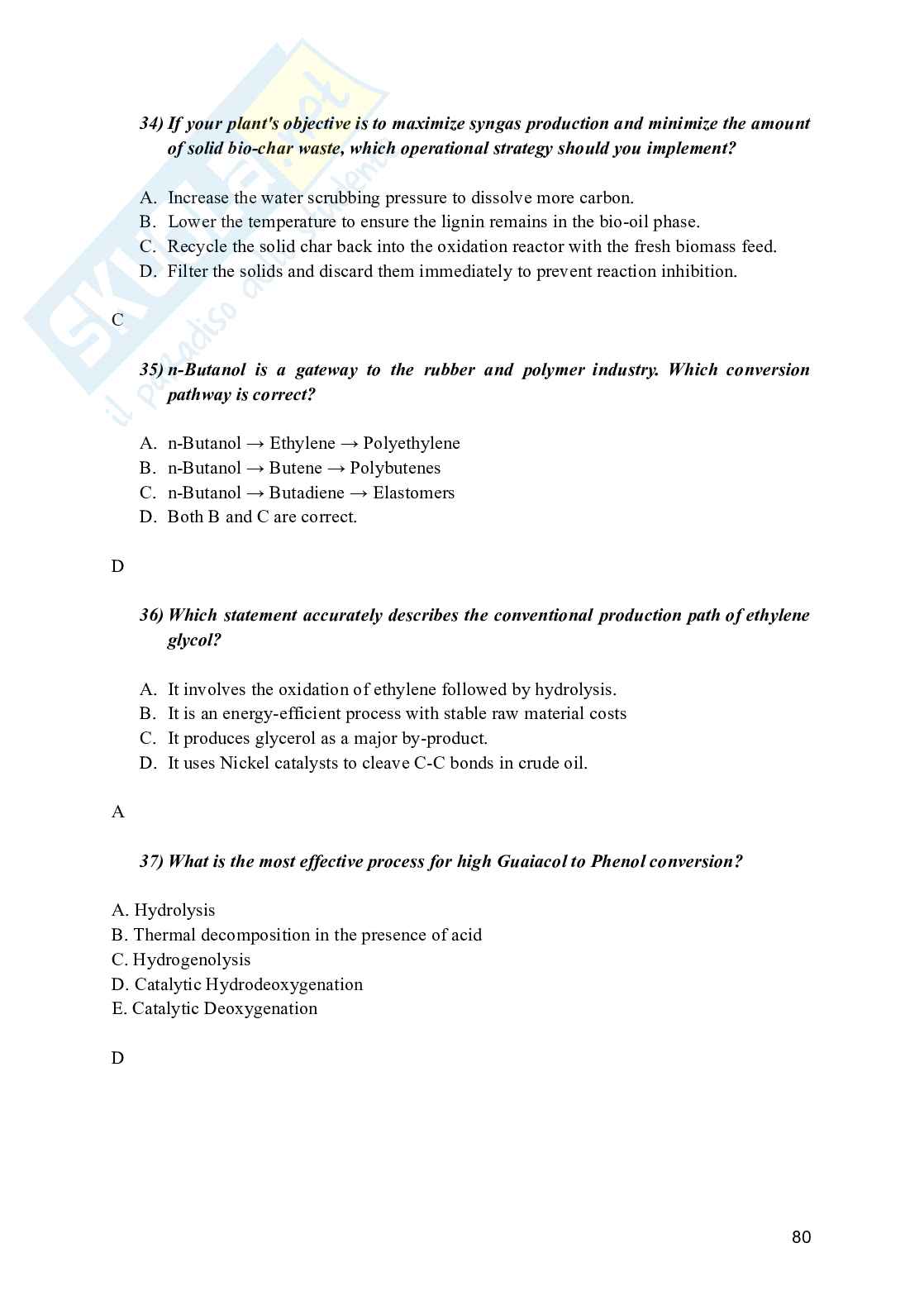 Industrial Chemical Processes for BIobased and Speciality Chemicals - Appunti e domande Pag. 81
