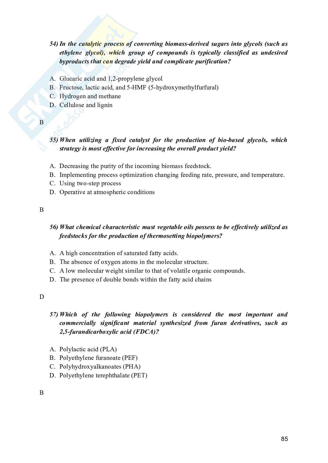 Industrial Chemical Processes for BIobased and Speciality Chemicals - Appunti e domande Pag. 86