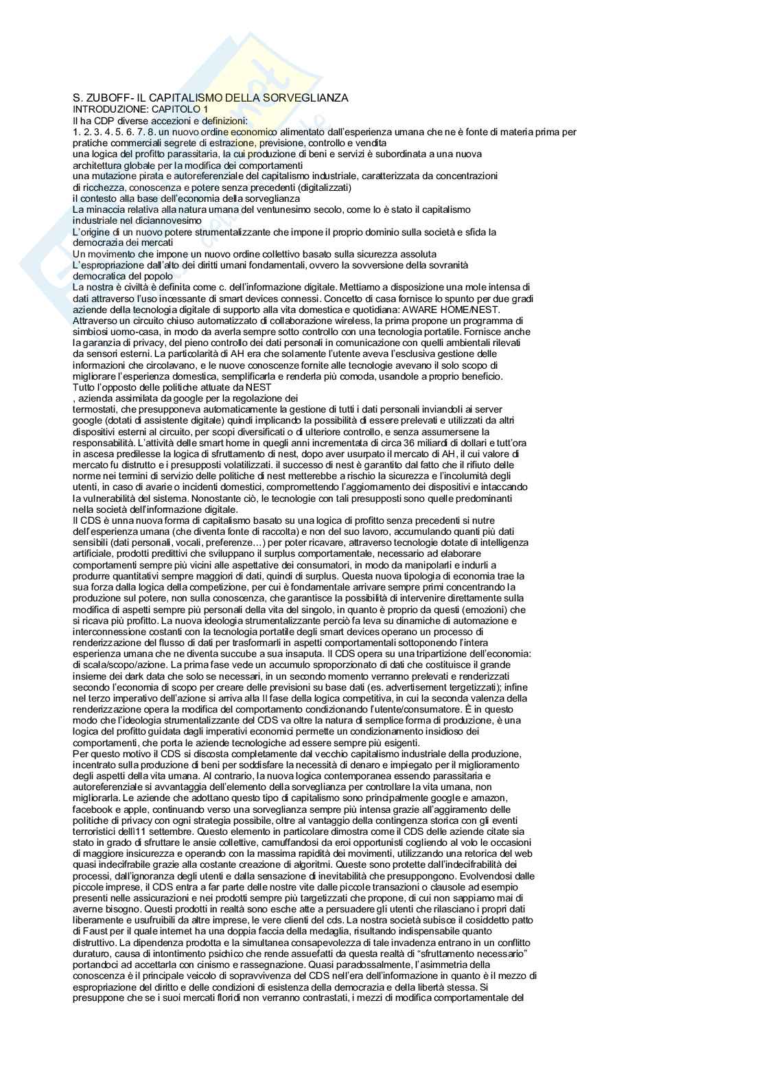 Riassunto esame Scenografia, Prof. Allegrini Flaminio, libro consigliato Il capitalismo della sorveglianza, Zuboff Pag. 1