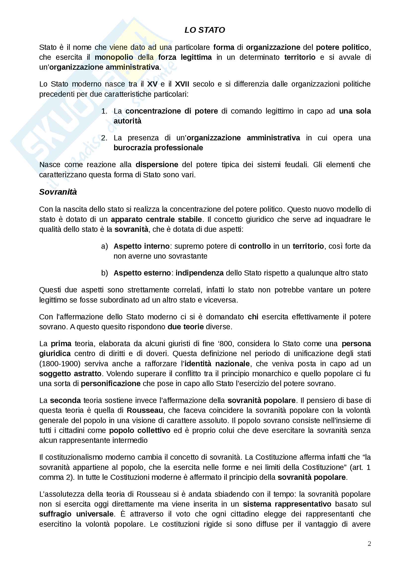 Diritto pubblico, prof. Golino (elementi costitutivi dello Stato, forme di Stato, organi costituzionali e procedimento legislativo) Pag. 2