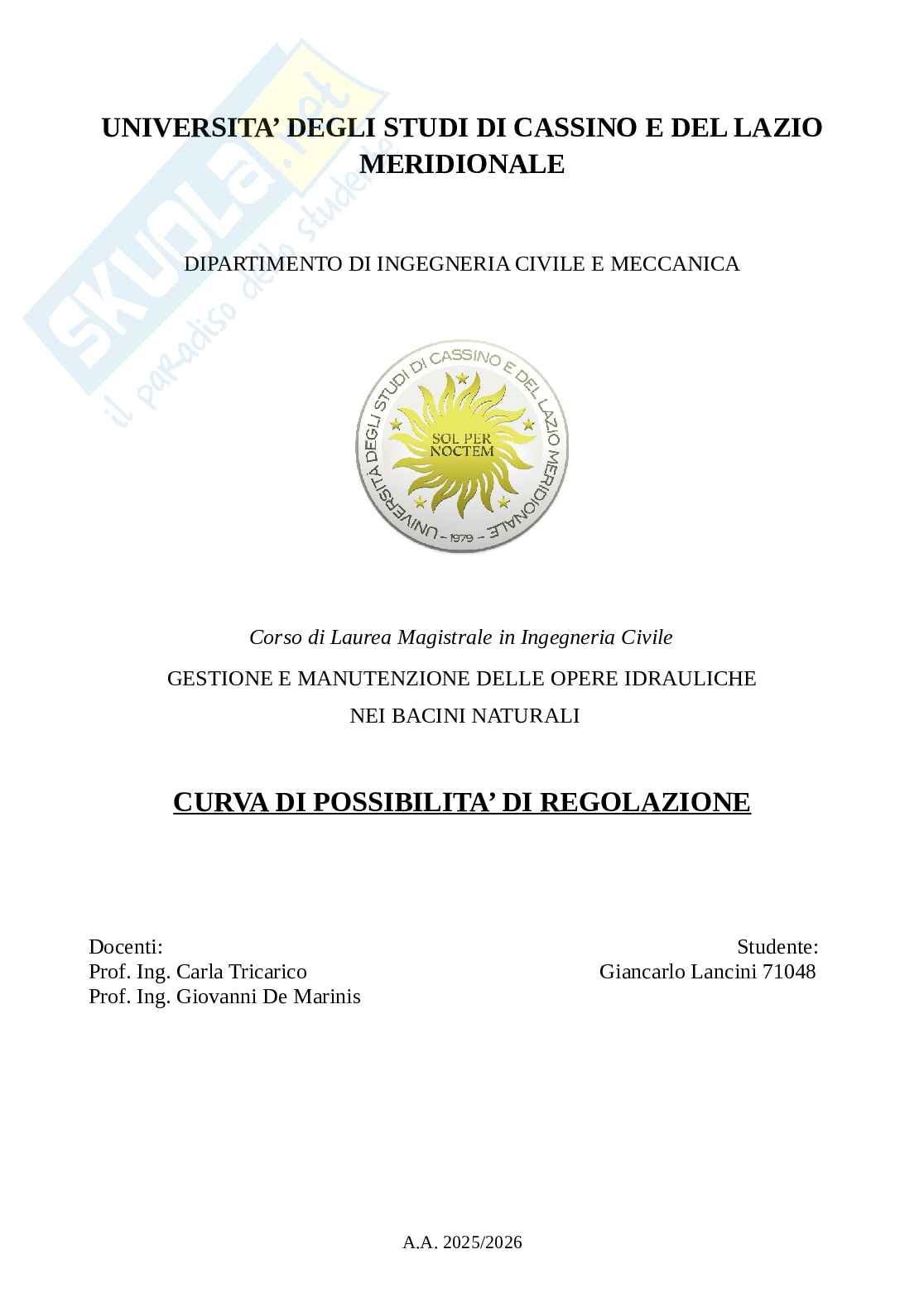 Curva di possibilità di regolazione dell’invaso Pag. 1