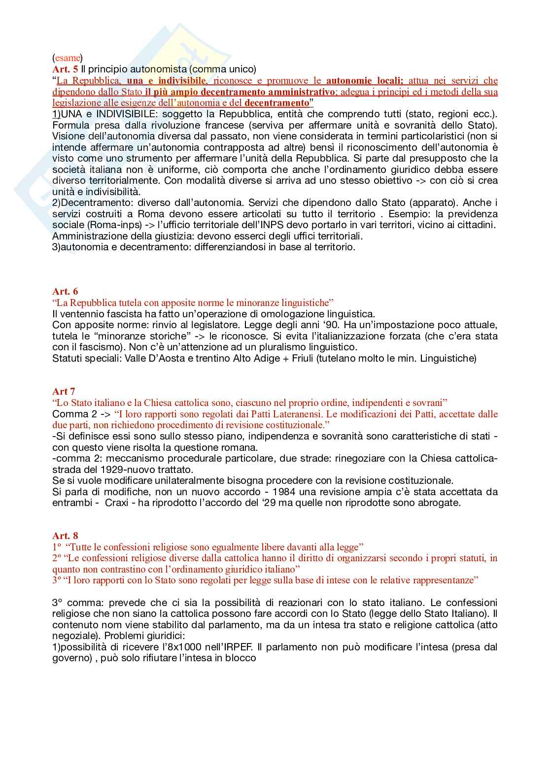 Riassunto esame Diritto pubblico, Prof. Di Carpegna Brivio Elena, libro consigliato Diritto costituzionale e pubblico, Caretti Pag. 36