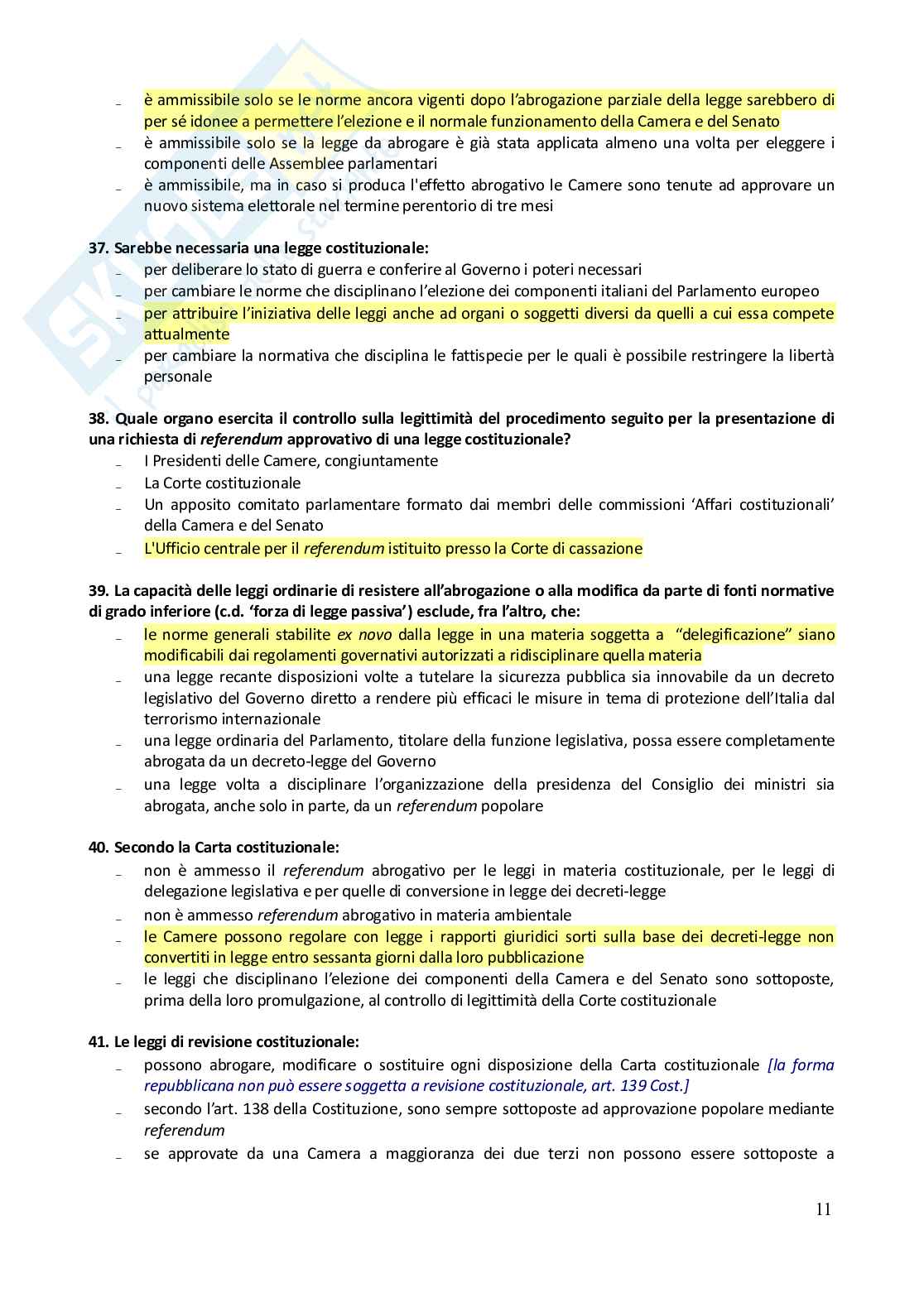 Paniere di domande e risposte chiuse Diritto costituzionale - 2023 Pag. 11