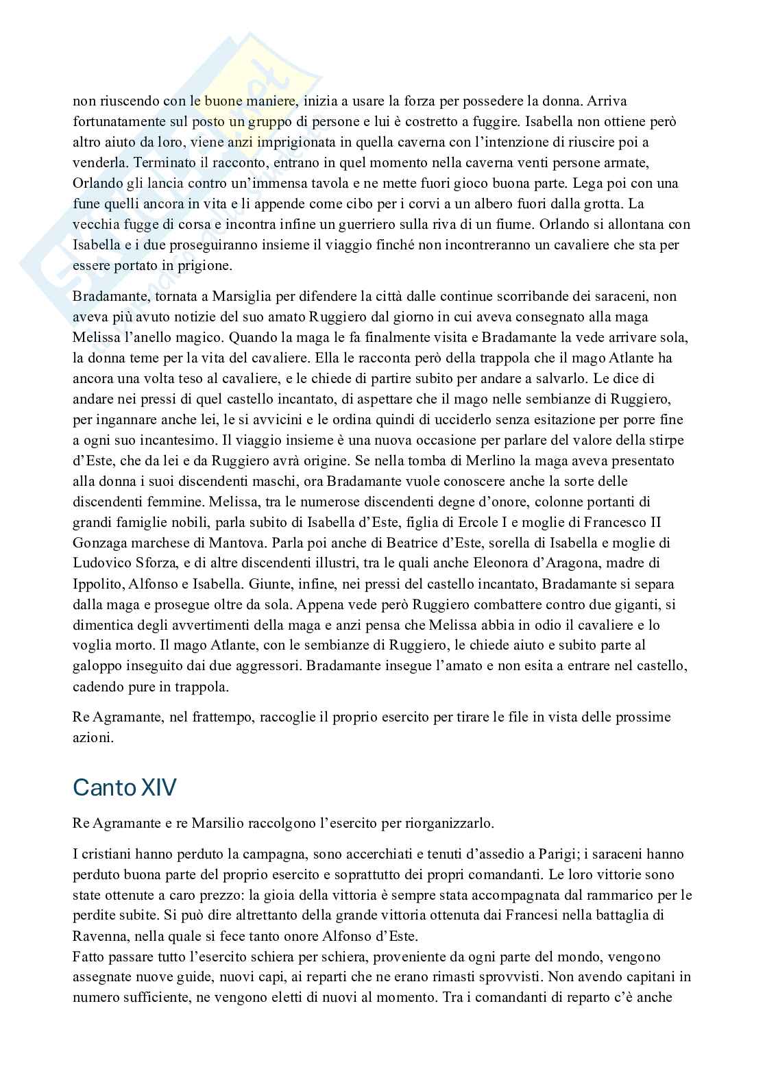 Riassunto esame Letteratura italiana, Prof. Jossa Stefano, libro consigliato Orlando furioso, Ariosto Pag. 16