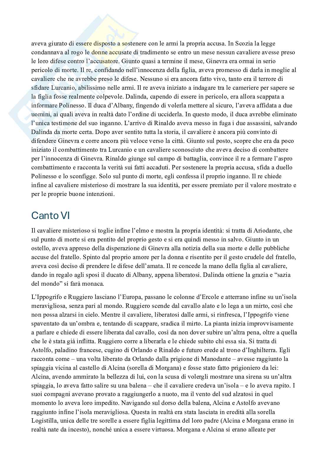 Riassunto esame Letteratura italiana, Prof. Jossa Stefano, libro consigliato Orlando furioso, Ariosto Pag. 6