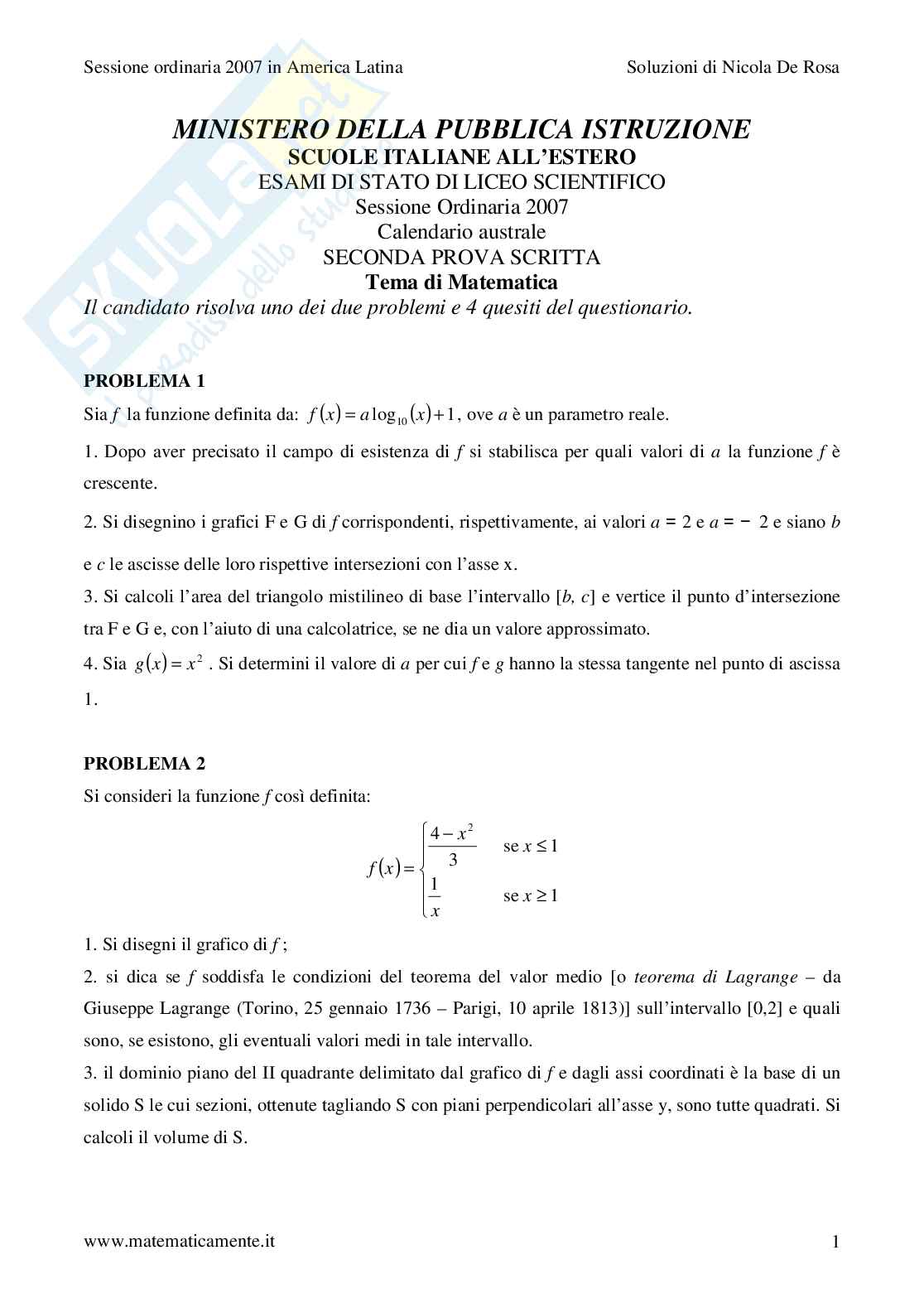 2007 - liceo scientifico - scuole italiane all'estero - calendario australe Pag. 1